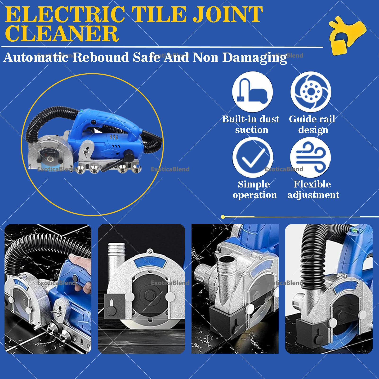Máquina Eléctrica para Limpiar Juntas de Azulejos, 1200W, Limpiadora Eléctrica de Juntas, Limpiadora de Juntas, Sin Polvo, con Profundidad Ajustable A