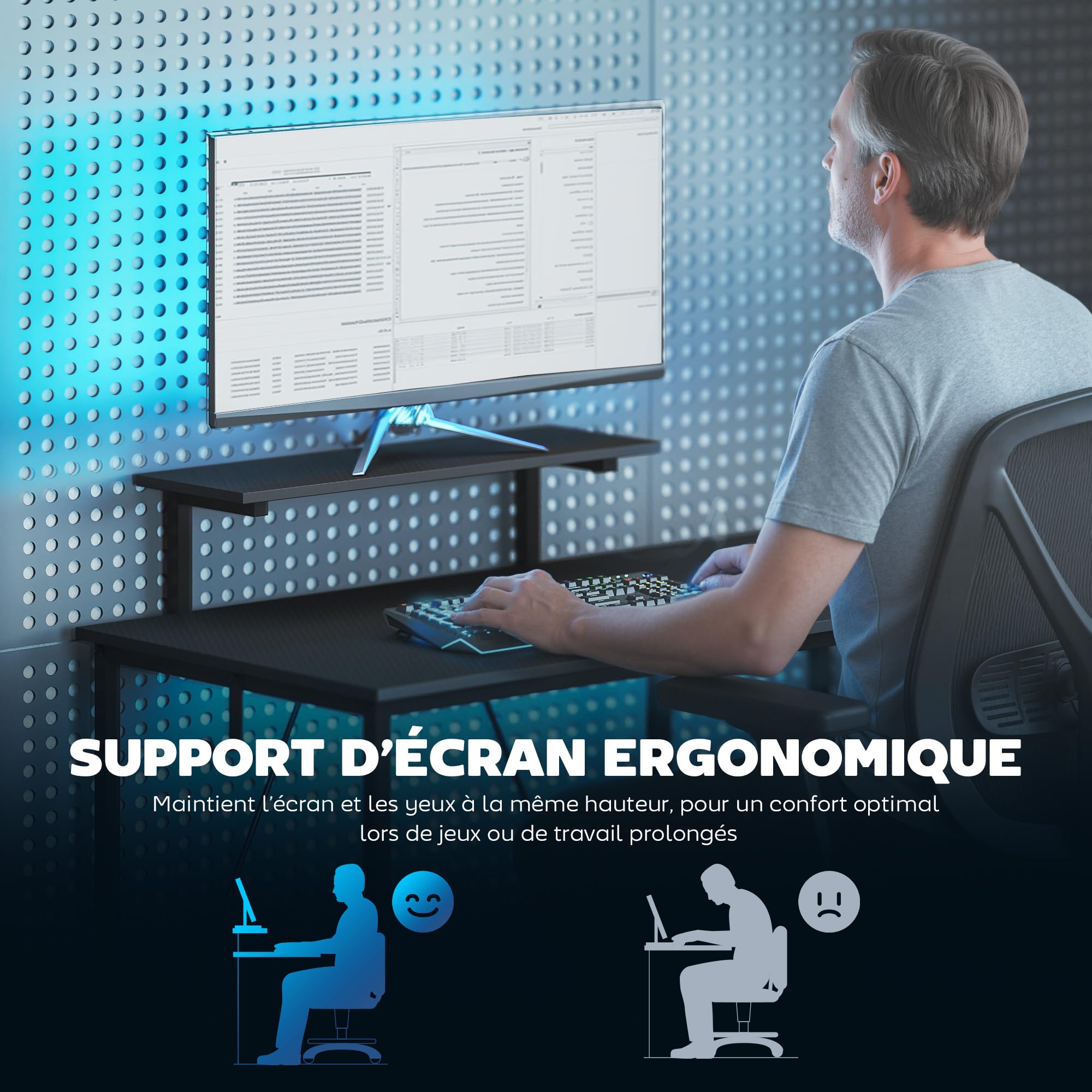 HOMCOM Bureau Gaming réversible 114,5 x 82 cm avec Support pour Écran Noir