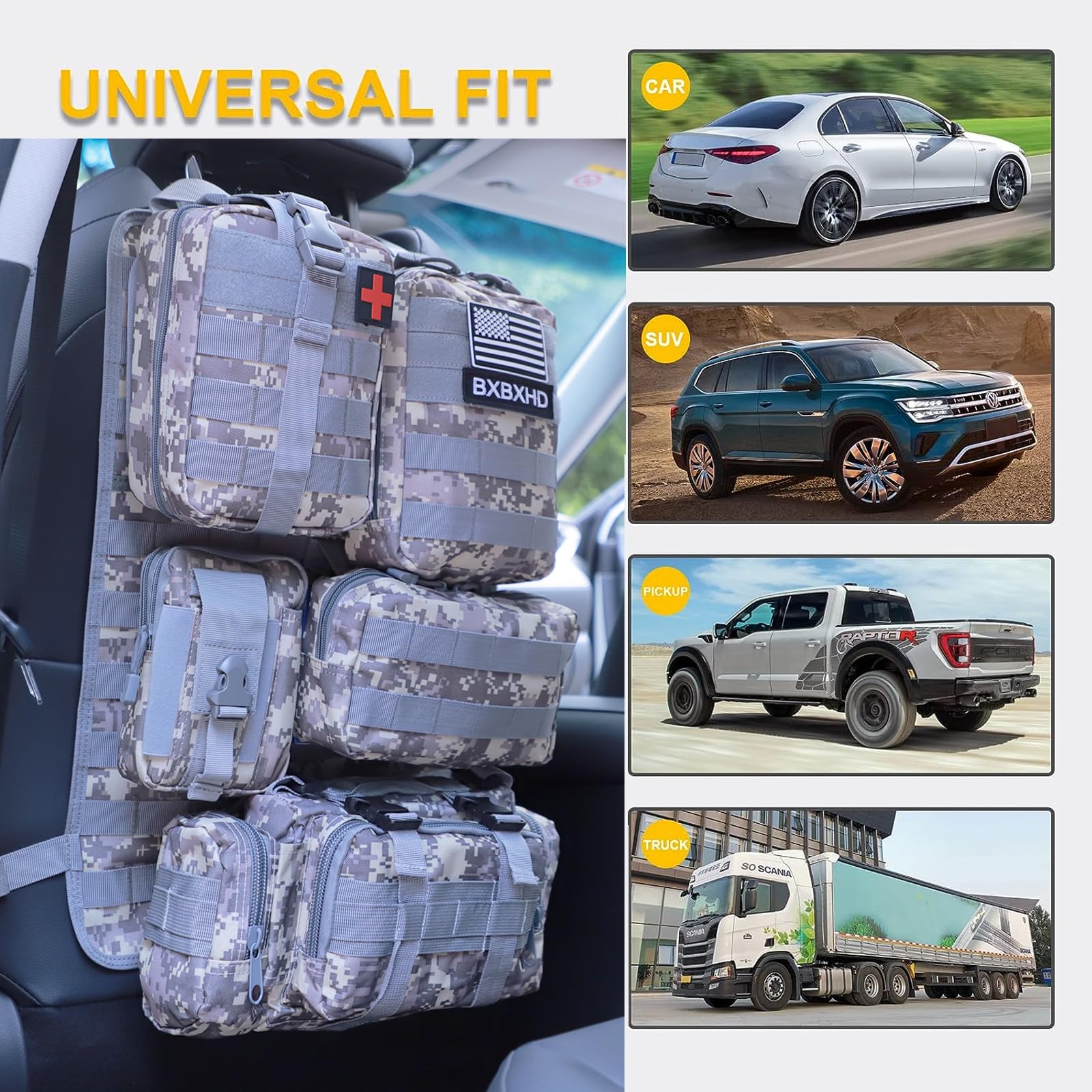 Organizador táctico universal para asiento trasero de coche, con 5 bolsillos desmontables para coche, camión, Ford Jeep (ACU)