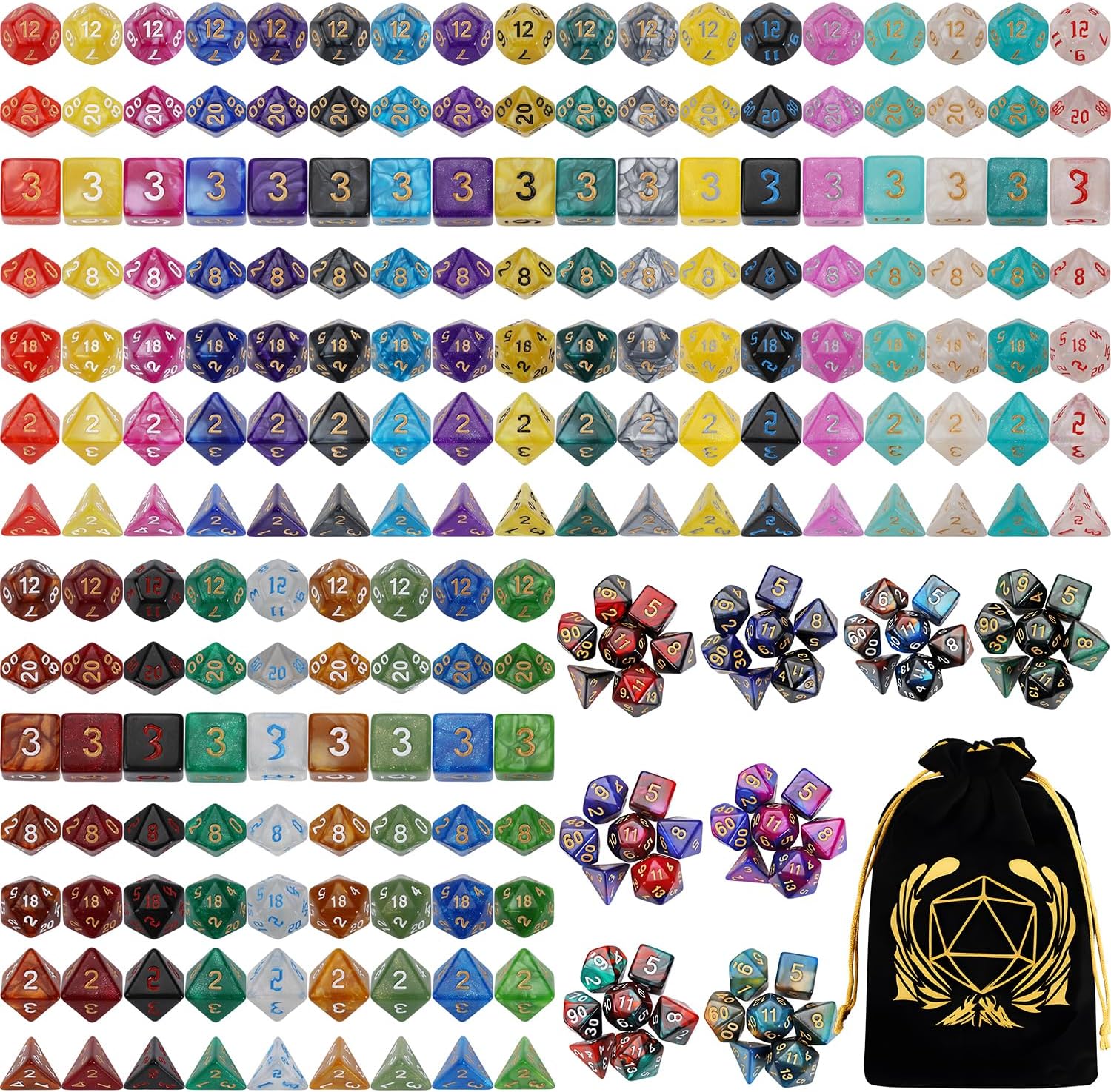 Coyeekn DND Dice Sets - 35 X 7 (245pcs) Polyhedral Dice for Dungeons and Dragons, RPG D&D Dice Role Playing Table Game, with a Large Drawstring Bag