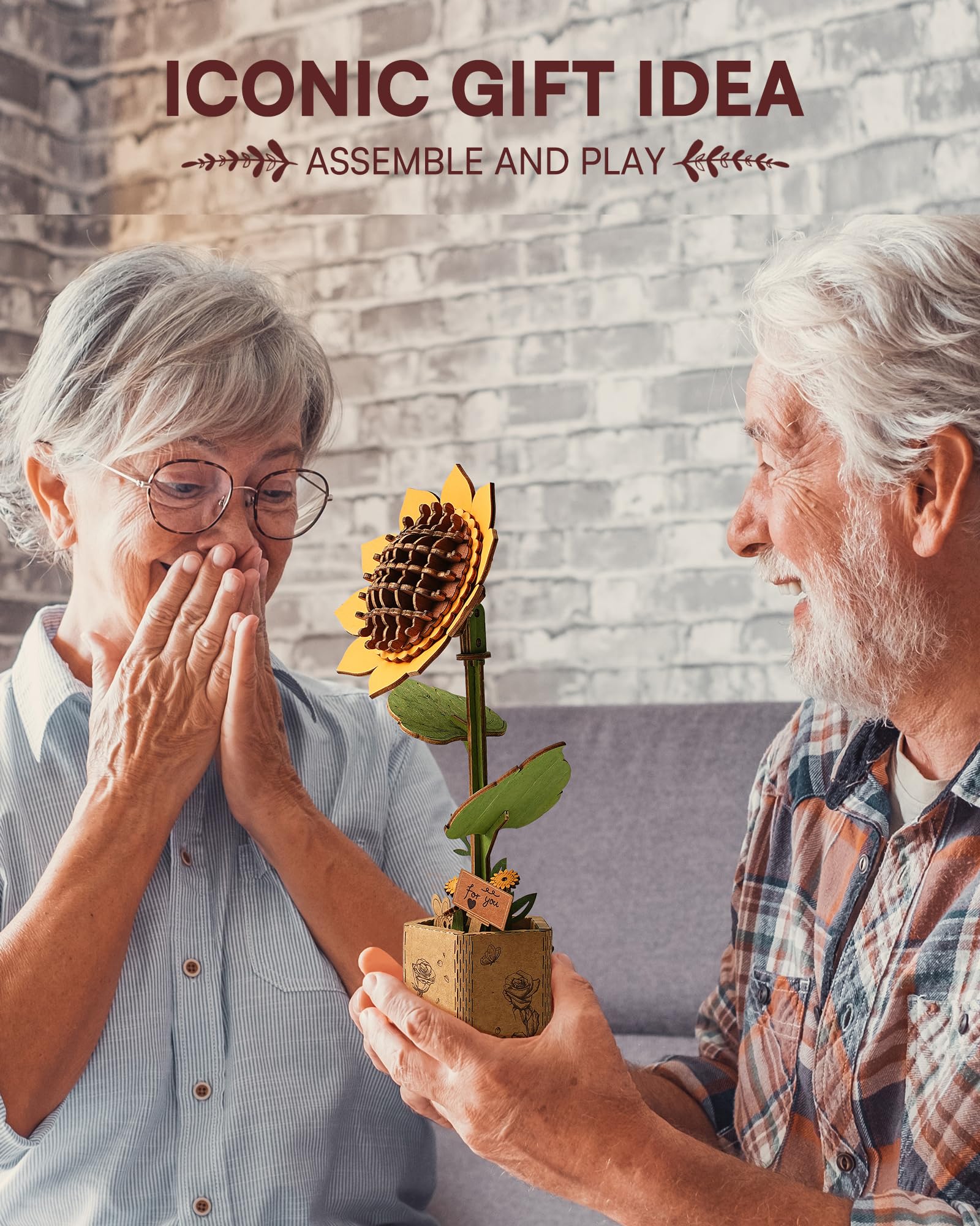 ROBOTIME Puzzle in legno 3D, kit di modelli di fiori artificiali per adulti, decorazione creativa per la casa, accessori per soggiorno, regali per donne a San Valentino (Girasole)