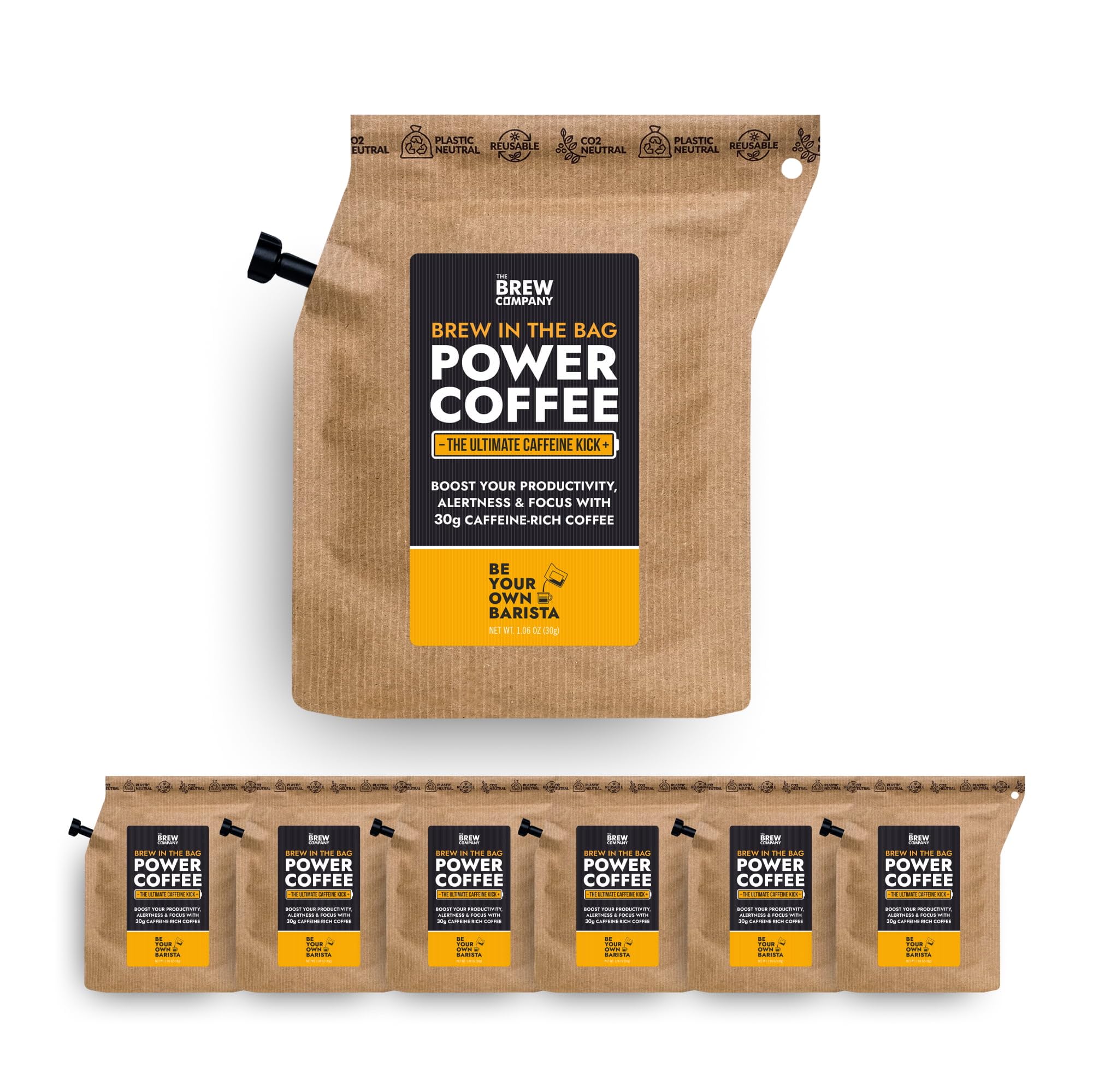 Extra Strong Highly Caffeinated Ground Coffee - 7 Coffeebrewers with Natural Strong Coffee | Brew & Enjoy Anytime, Anywhere | Power Coffee for Camping, Athletes & Gamers
