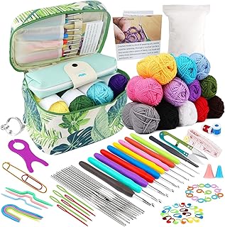 95 PCS Crochet Kit for Beginners Adults, Beginner Crochet Kits Include Instruction, Crochet Yarn, Ergonomic Crochet Hooks, Lace Steel Needles, Crochet Bag etc, Crochet Starter Kit for Beginners Kids