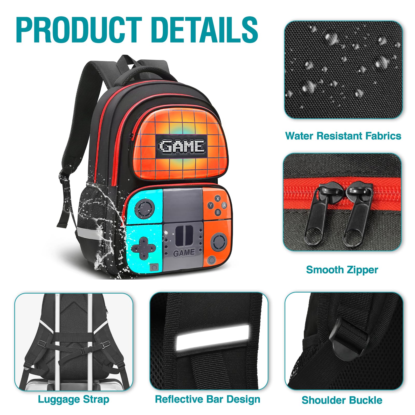 Tongtai Mochila escolar para niños, mochila de juego, bolsa de libros para estudiantes de secundaria, mochila escolar, mochila de trabajo para niños, adolescentes y hombres