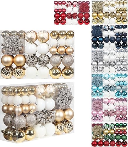 SY CRAFT Juego de 86 adornos de copos de nieve de bola de Navidad inastillables colgantes, con paquete de regalo de mano para decoración de árbol de