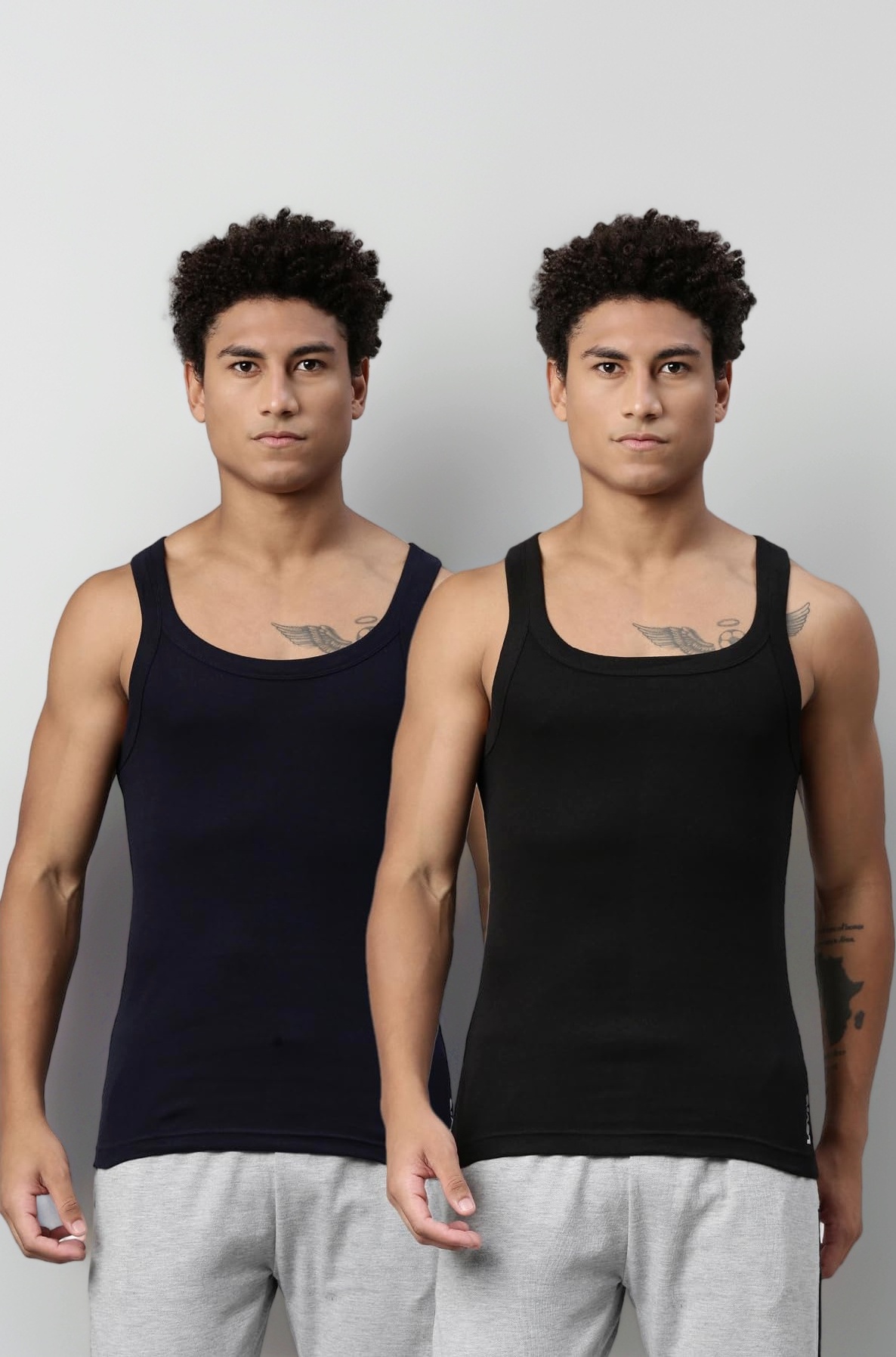 Levi's 015 Men's Rib Pure Cotton Solid Vest - Square-Neck, Sleeveless Side Branding, Snug fit with Easy Tucked (Pack of 2)