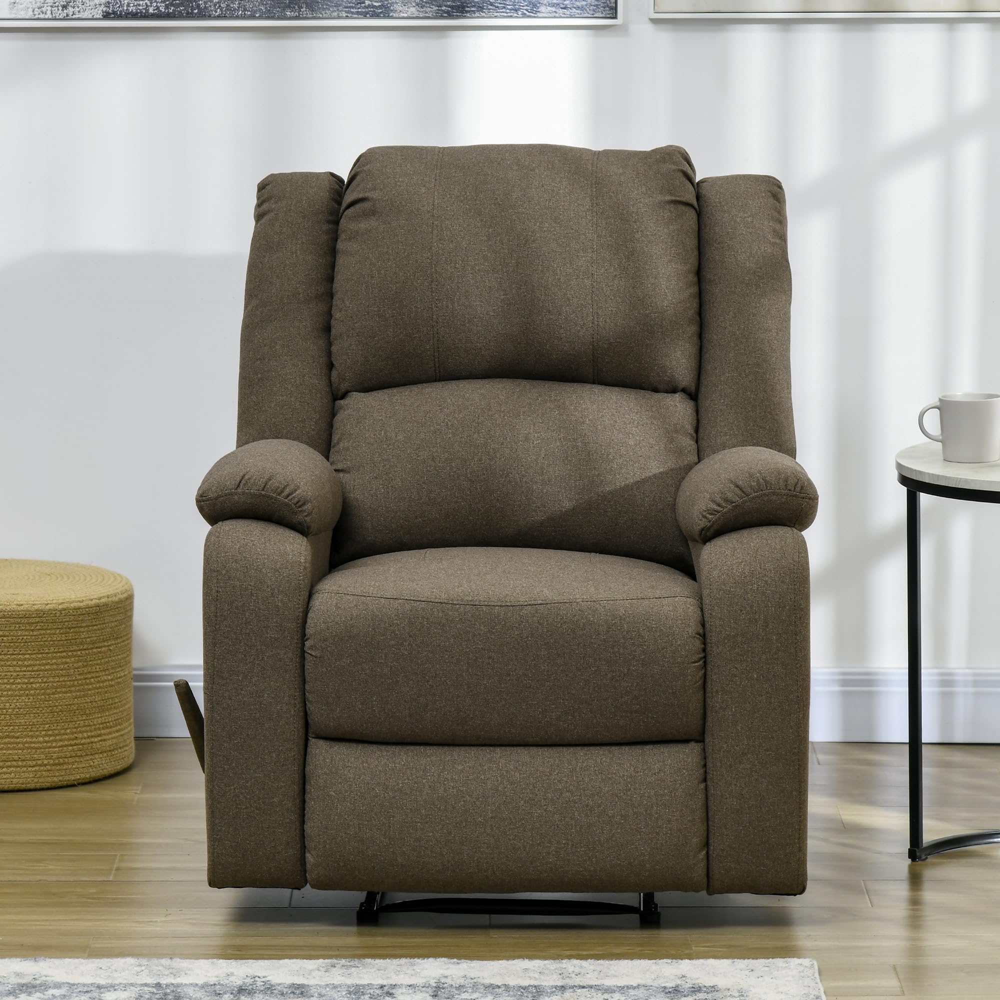 HOMCOM Fauteuil Relax Manuel Fauteuil TV avec Fonction Chaise Longue, Aspect Lin, Fauteuil TV avec poignée latérale, Repose-Pieds, supporte jusqu'à 150 kg, pour Le Salon, Marron