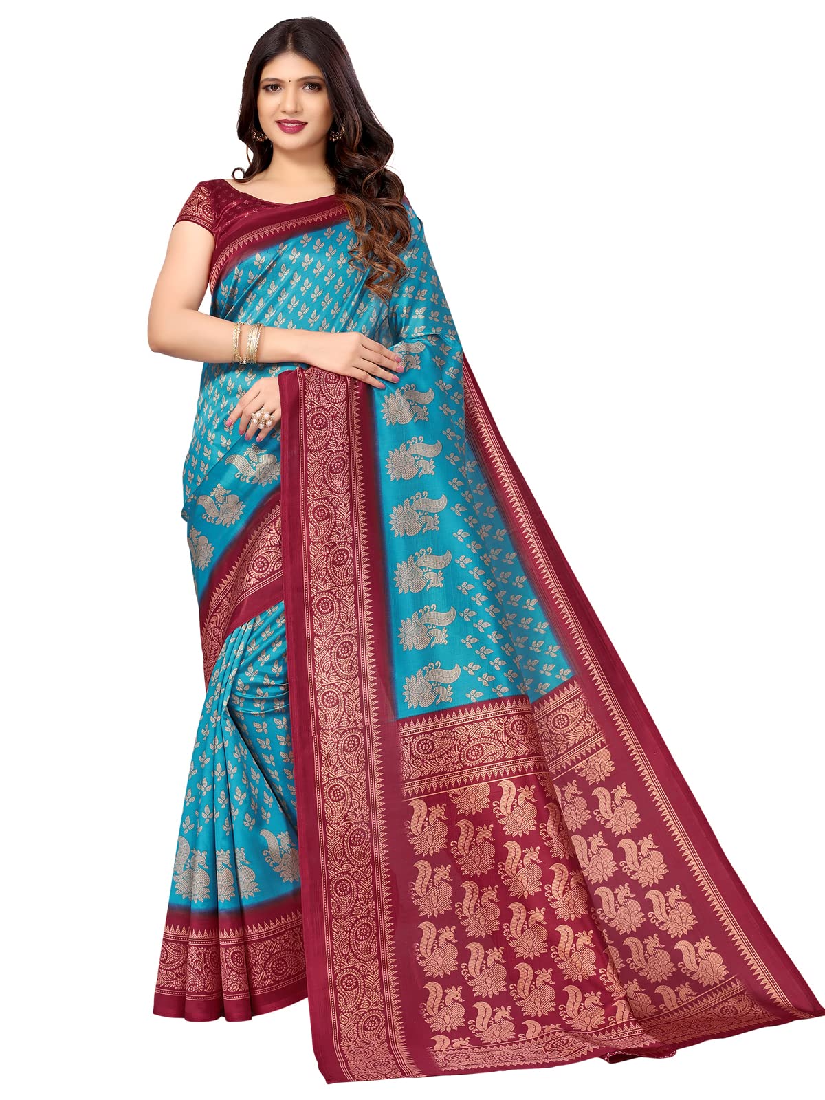 SIRIL Women's Printed Silk Saree with Blouse