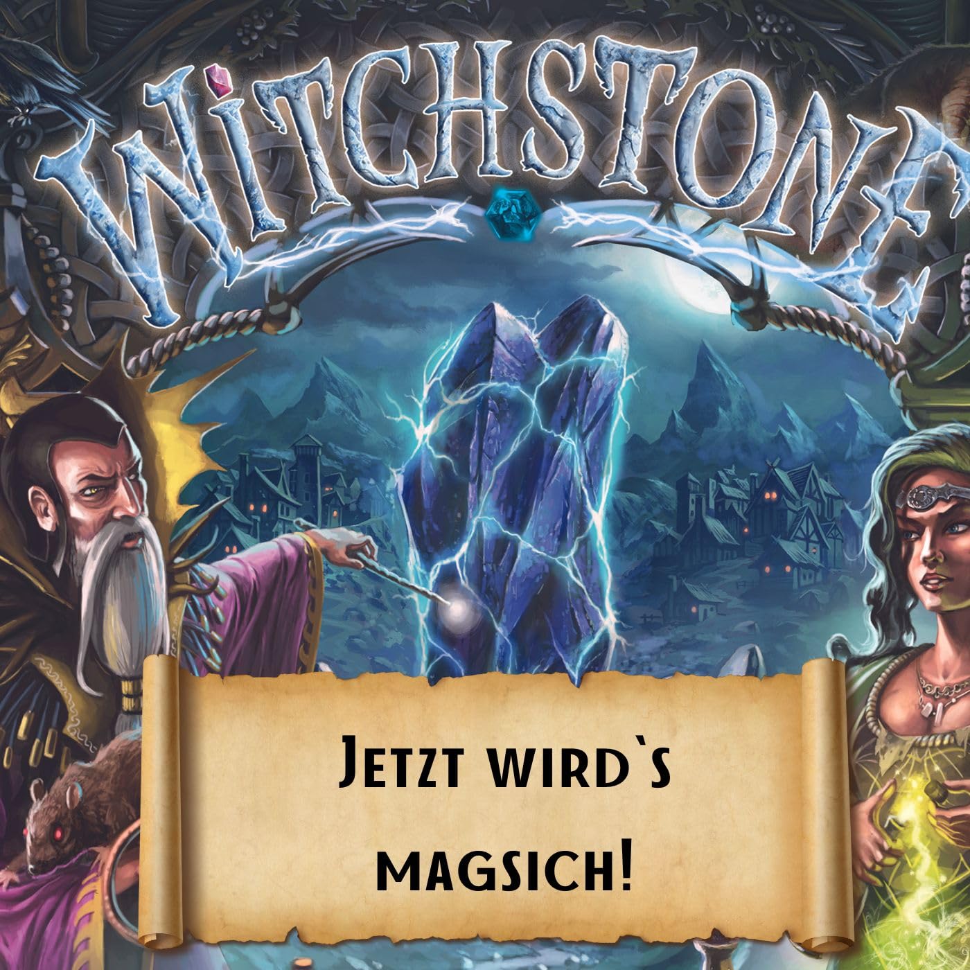 HUCH!, Bundle Witchstone + Erweiterung Full Moon - Strategiespiel und Erweiterung mit 4 Großmeisterfiguren und 2 Modulen, für 2-4 Spieler ab 12 Jahren