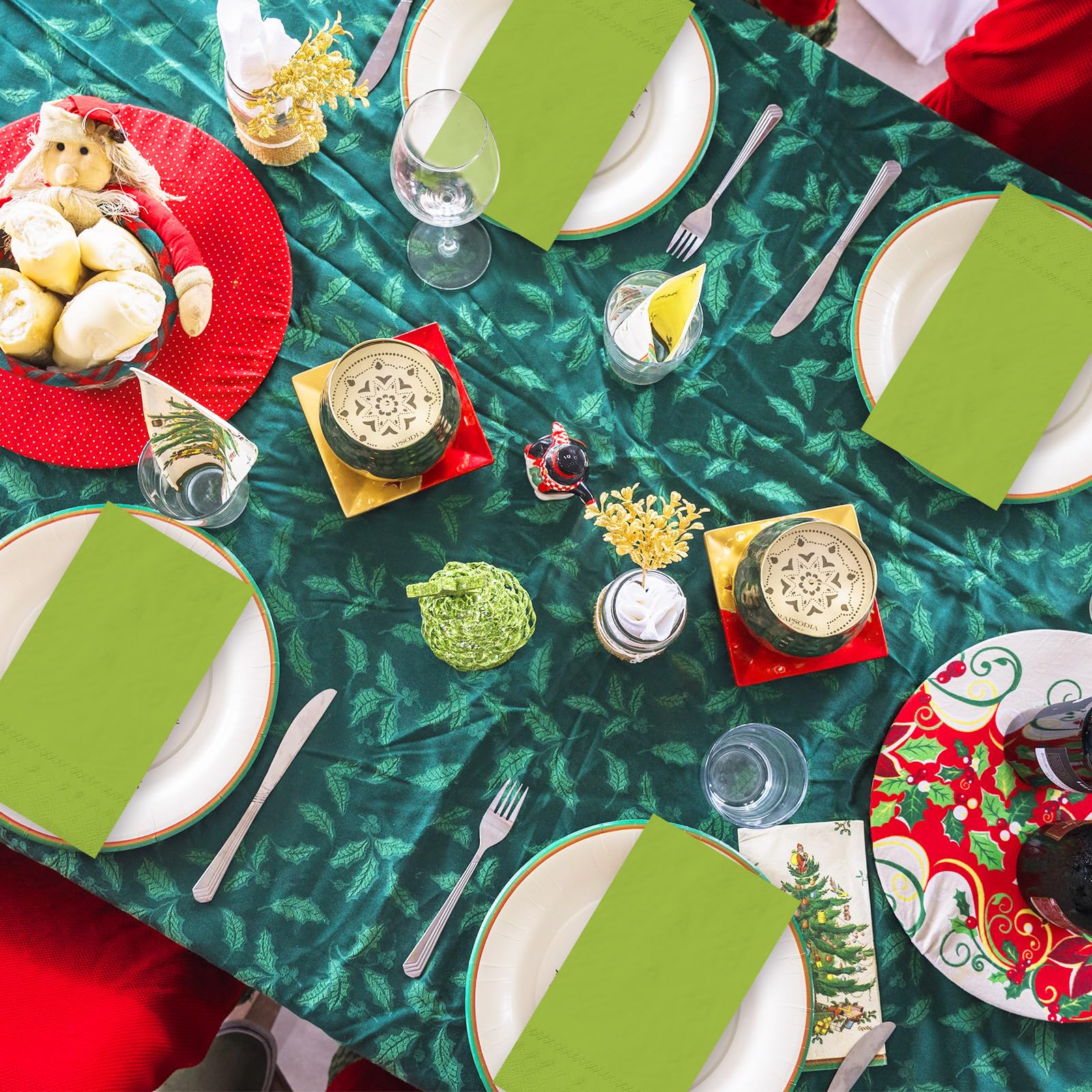 Whaline Lot de 200 serviettes de table jetables en papier de Noël pour invités - Vert citron - Serviettes décoratives pour l'hiver, la cuisine, la salle de bain, les vacances, la table de fête