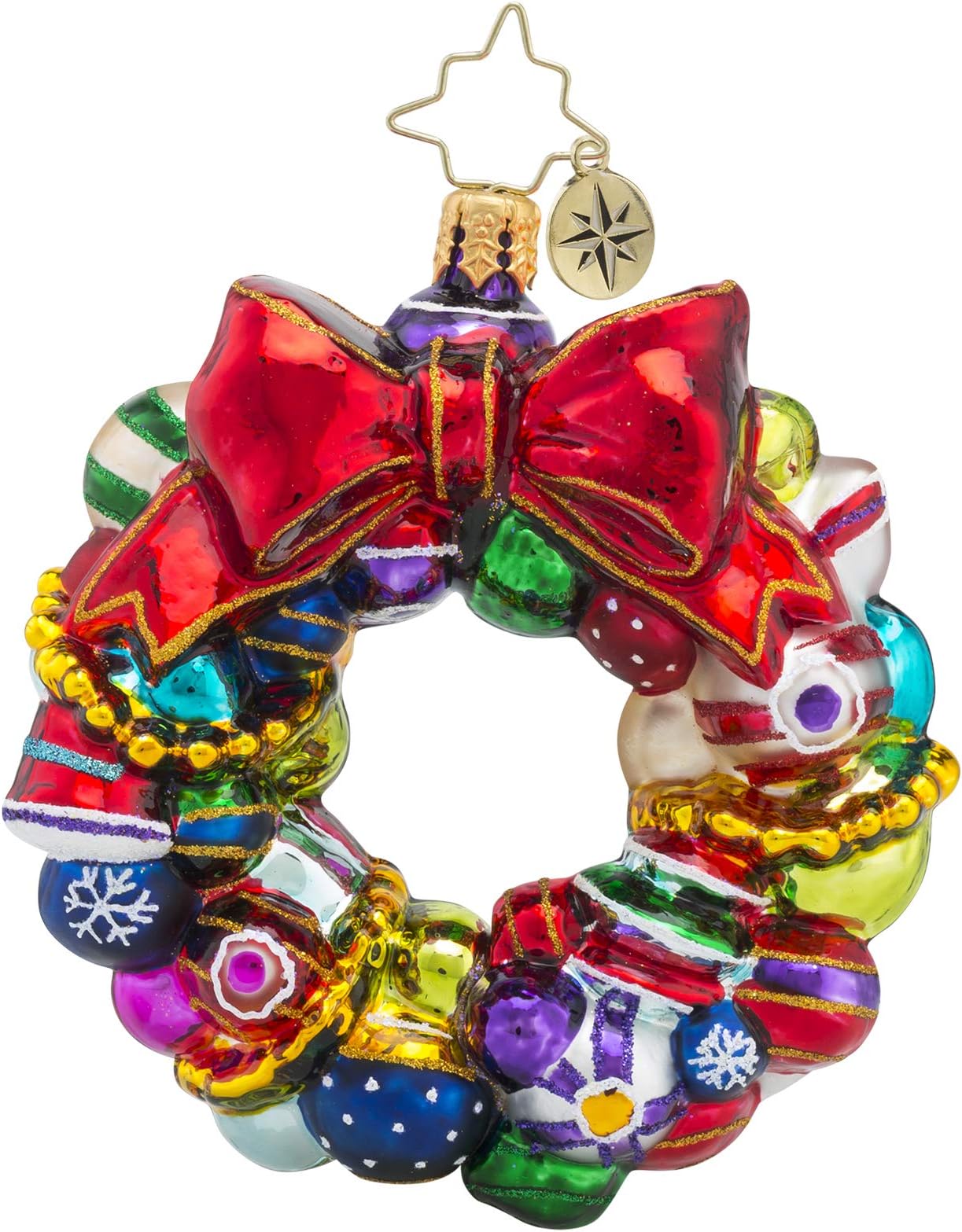 Christopher RadkoHand-Crafted European Glass Christmas Tree Ornament Decoration, Joyful Wreath