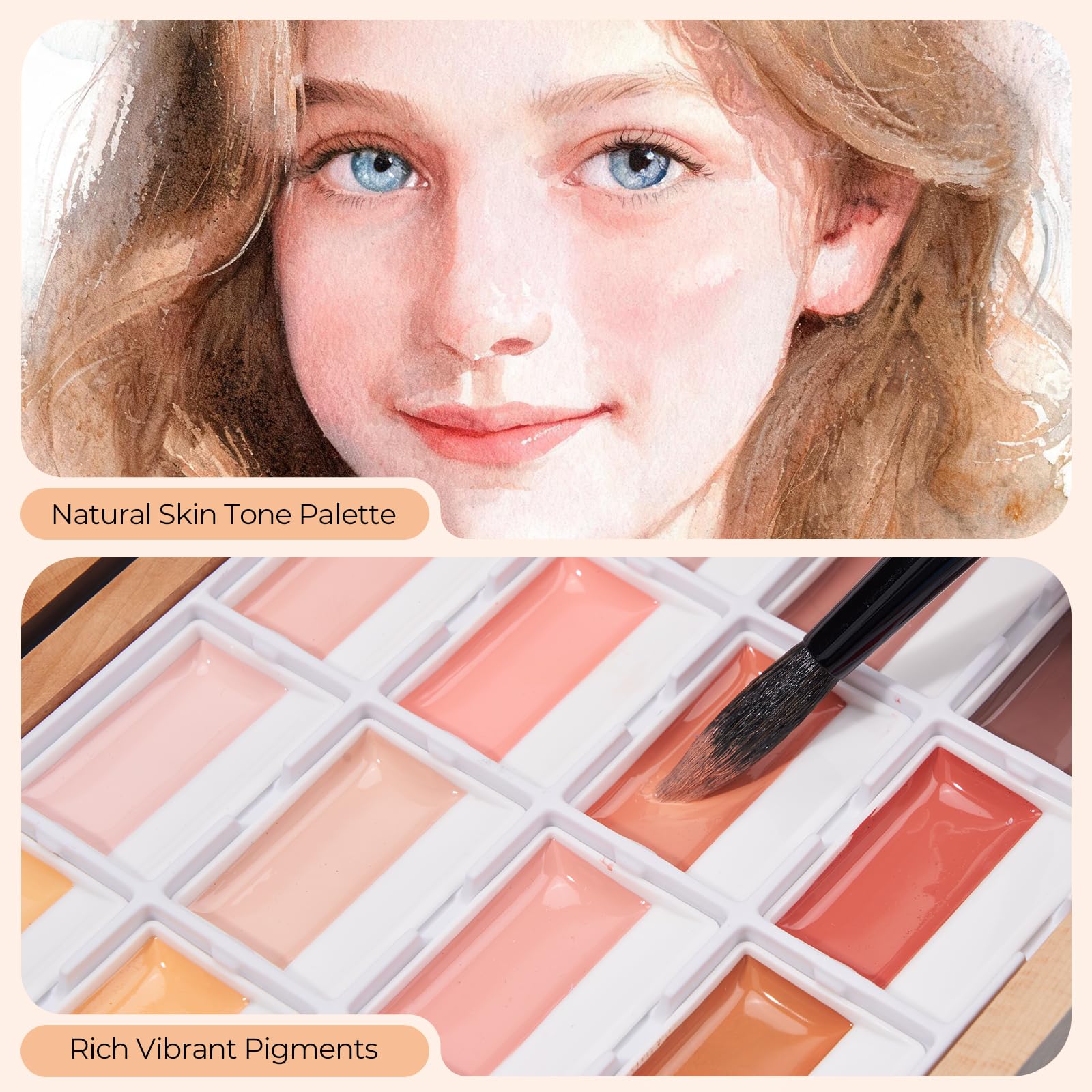 LIGHTWISH 24 Farben halbfeuchtes Aquarellfarben Set in Holzkiste Item Highlights