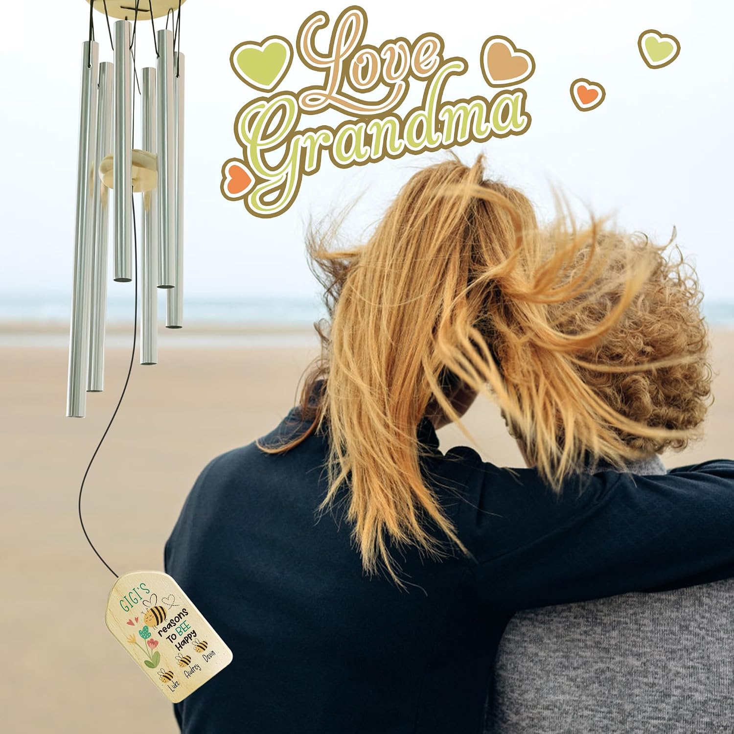Personalized Gifts for Grandma, VAPCUFF Birth Month Flower Personalized Wind Chimes, Mother's Day Presents, Grandma Gift, Birth Flower Gifts for Women - Bee