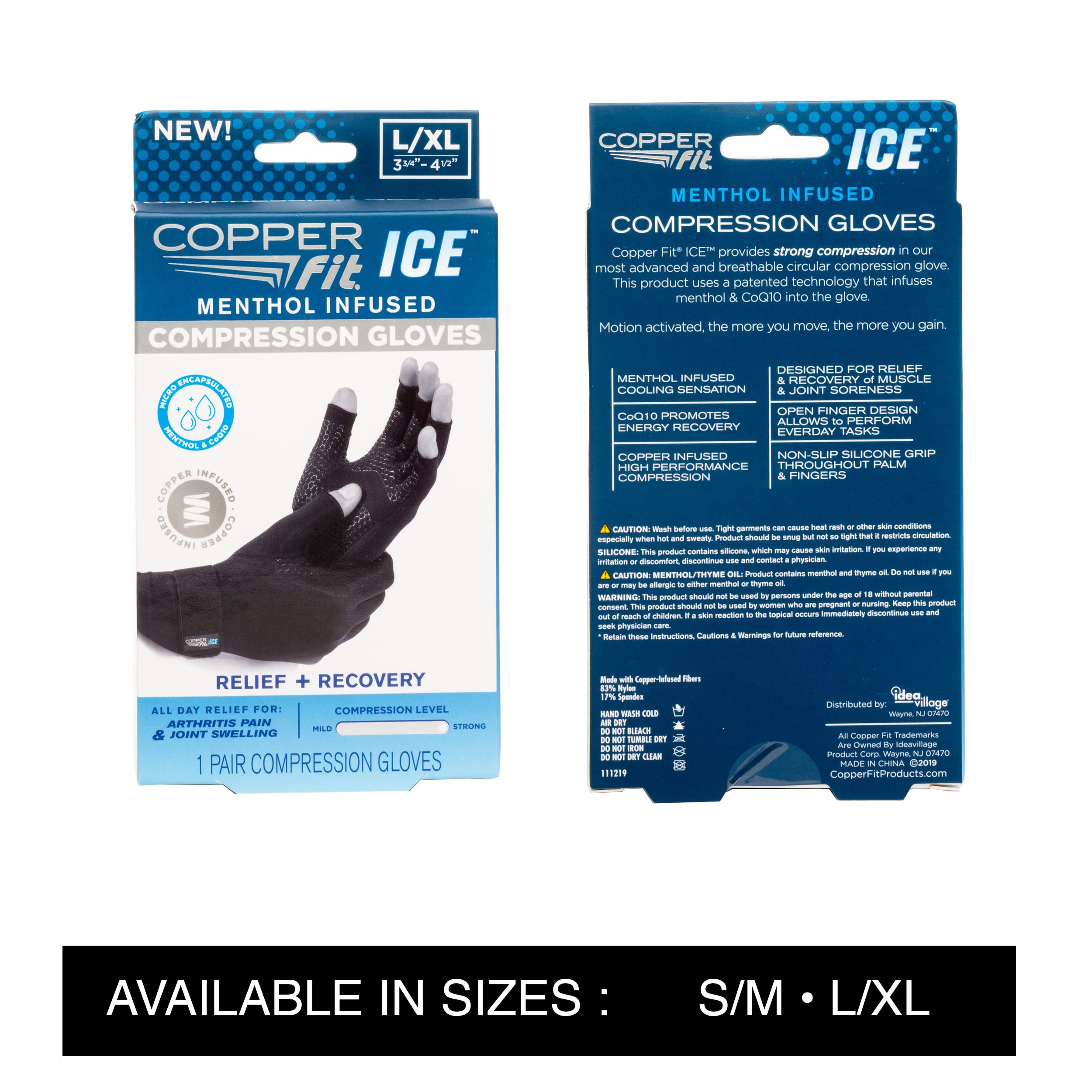 Copper Fit ICE Compression Gloves Infused with Menthol and Coq10 for