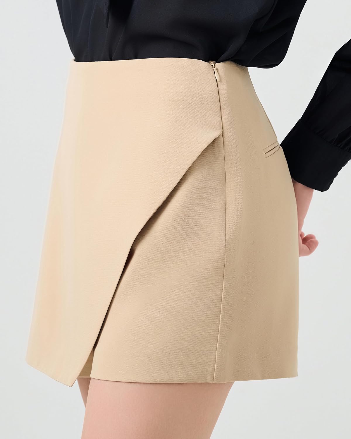SANDY & SID Womens Skorts High Waist Slim Fit Side Zipper Pockets Trendy Summer Basic Casual Work Exercise