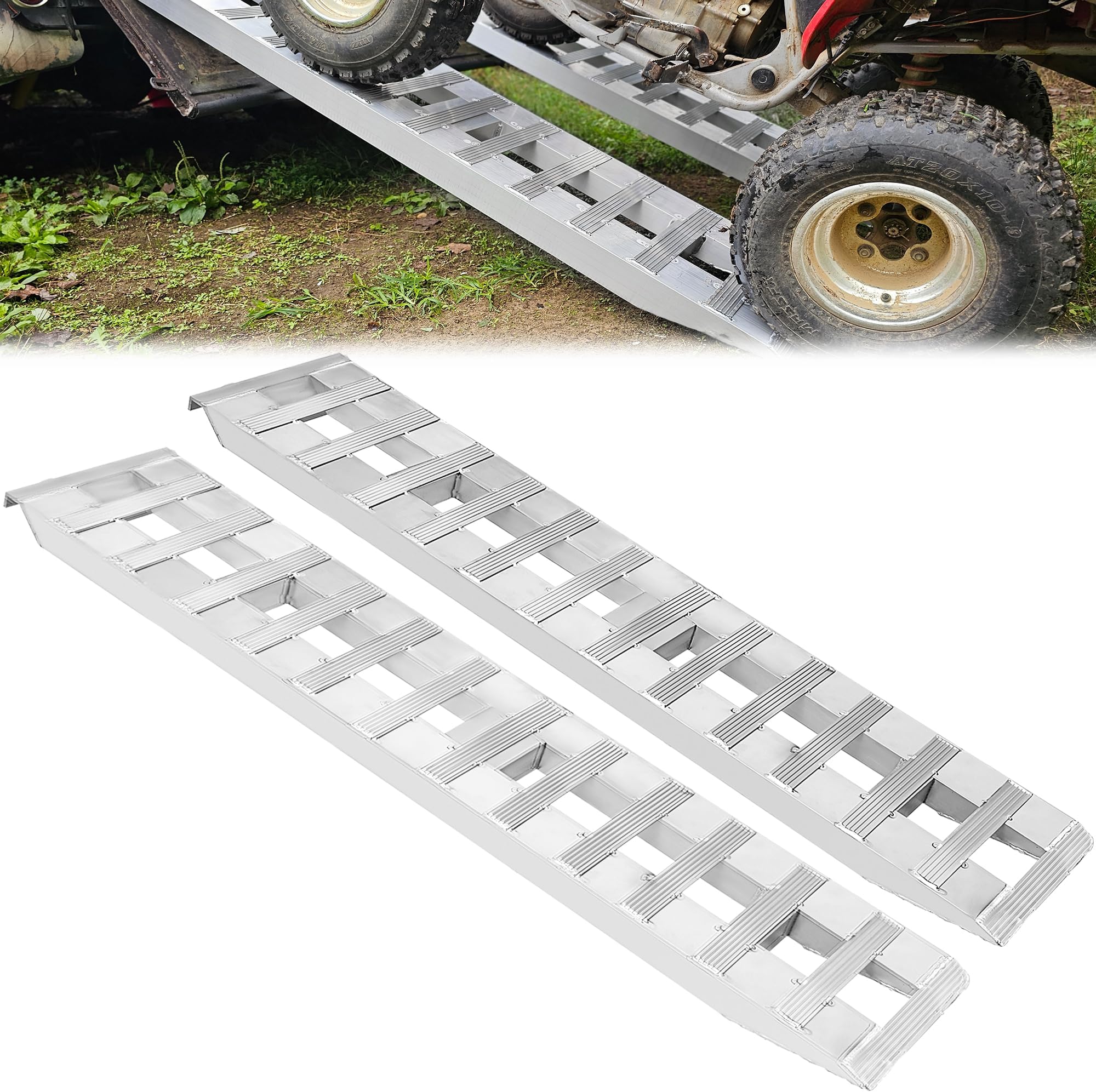 2pcs 6000lbs 60" x 12" Aluminum Trailer Ramps, Heavy Duty Loading Ramps for Car ATV Truck Auto Hauler with Knife & Hook Ends