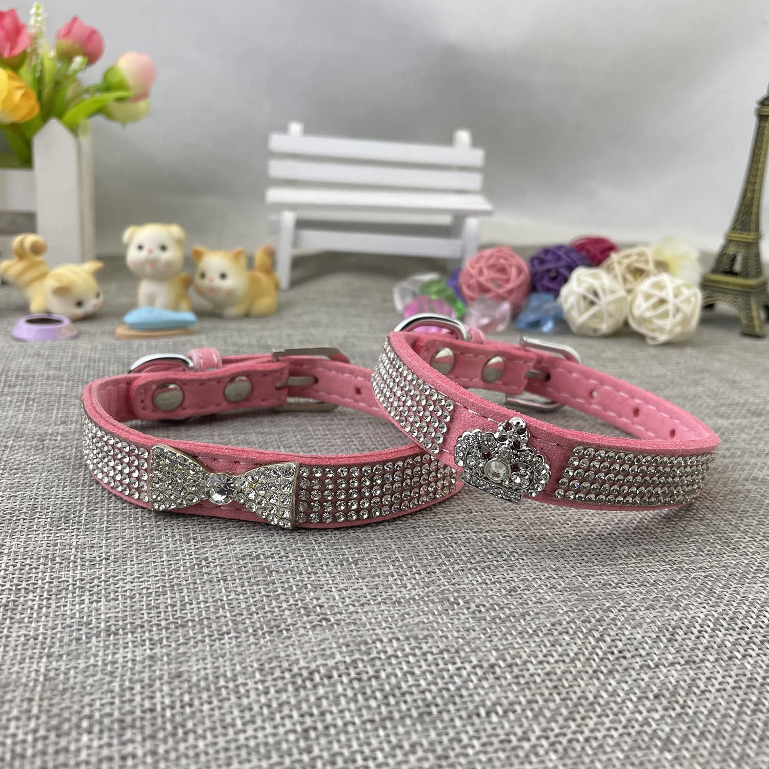 Newtensina 2 Stück Diamant Hundehalsband – Für Kleine Hunde, Rosa, XXS, Aus Weicher Mikrofaser