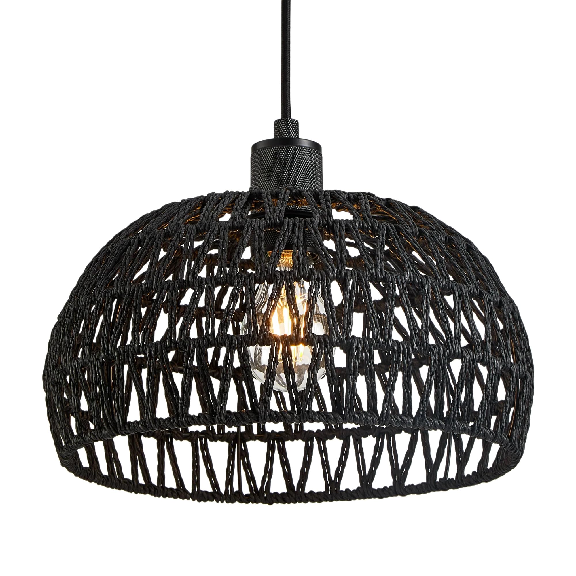 HARPER LIVING Easy Fit Pendant Lamp Shade, Handwoven Rope Ceiling Light Shade with Reducer Ring, E27/B22 Black Woven Shade for Pendant Lights & Floor Lamps, Bedroom Living Room Hallway Home Décor