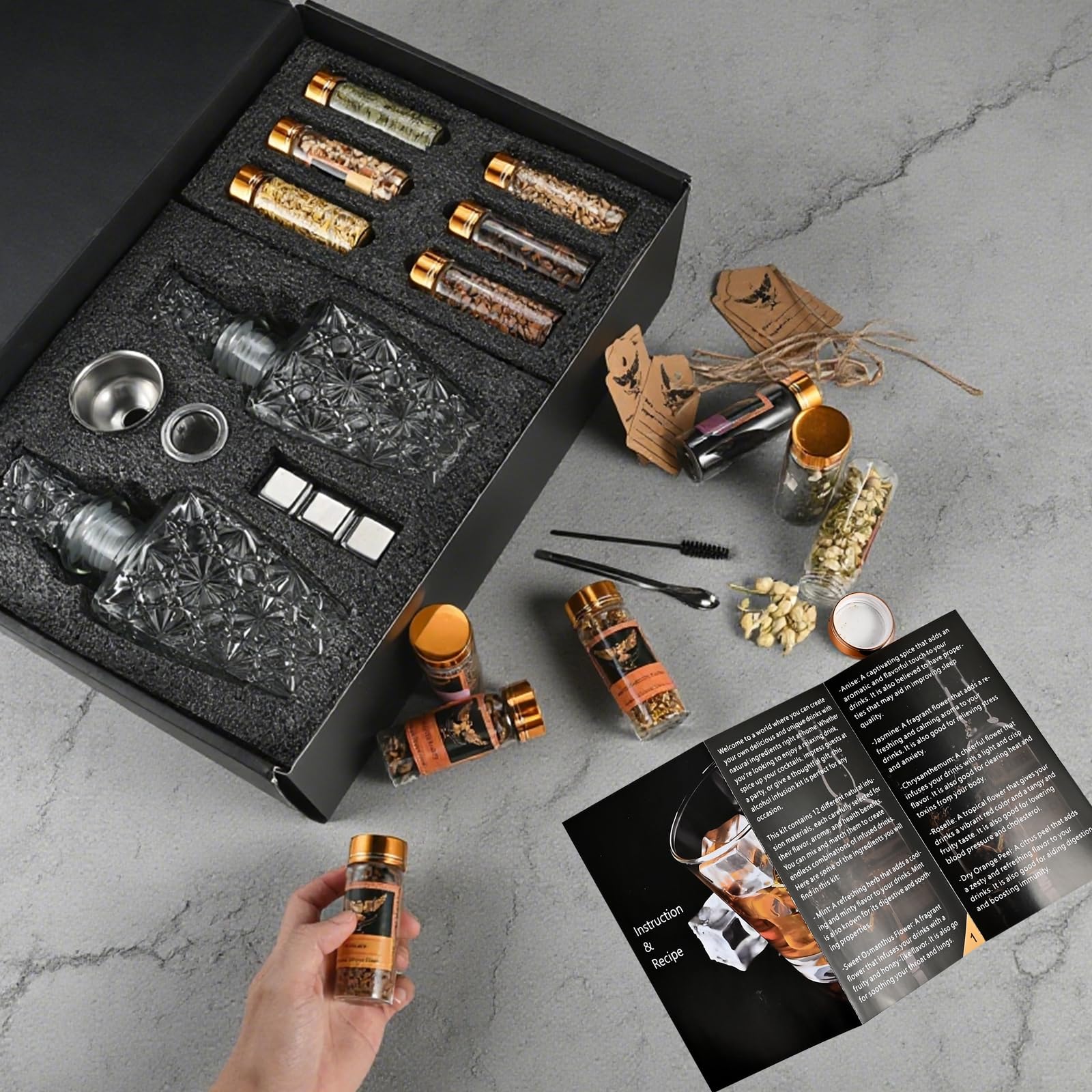 Alcohol Infusion Kit with 12 Natural Flavors for Whiskey, Gin, Tequila, Vodka & Cocktails, DIY Your Own Flavored Spirits, Unique Gifts for Men, Husband, Dad -Birthday, Anniversary