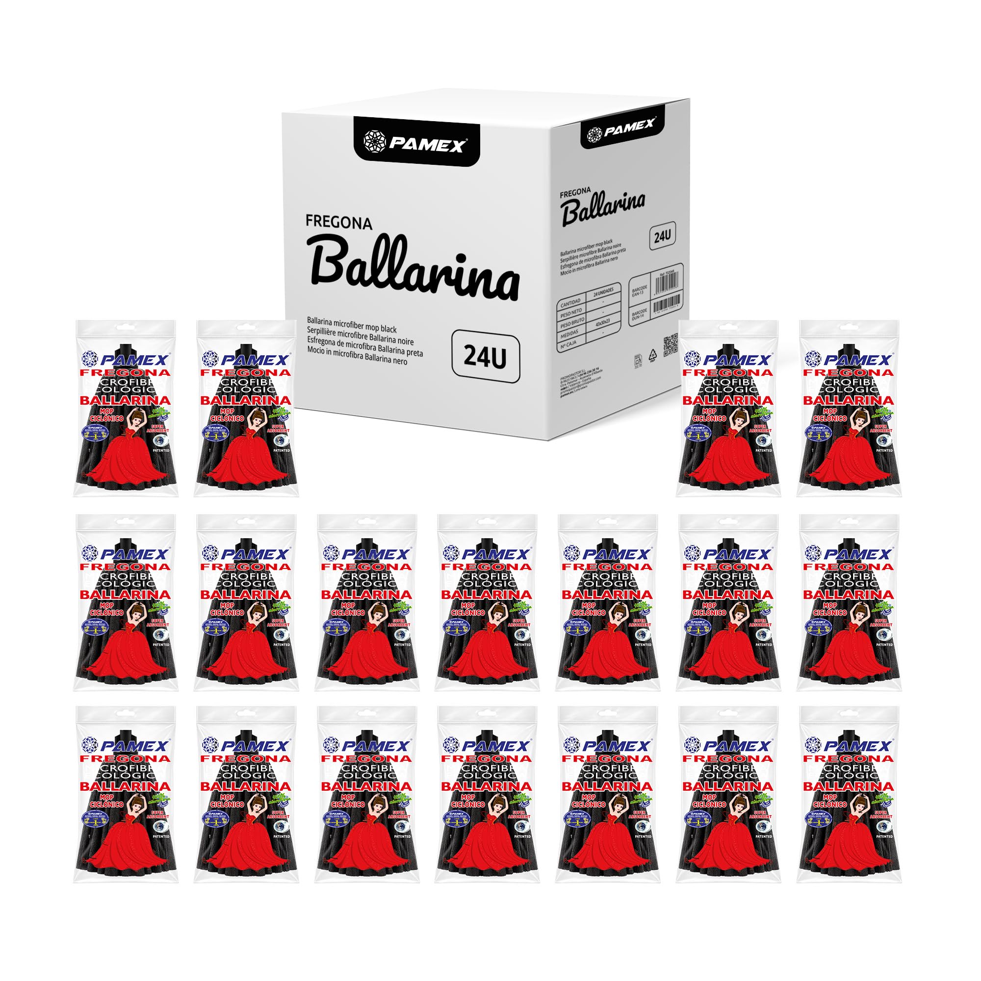 Pamex - Fregona Ballarina Negra - Caja de 24 Unidades