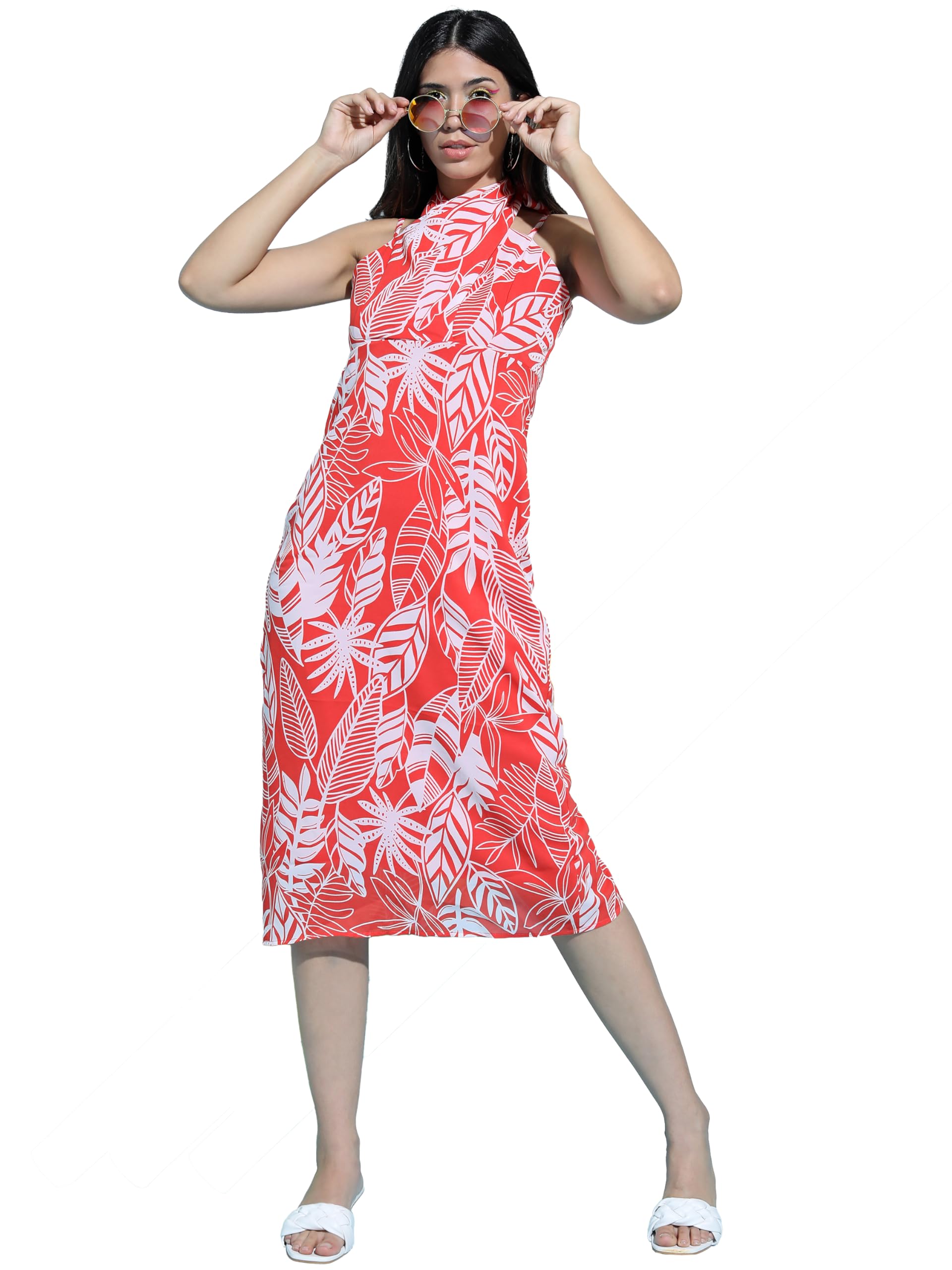 Buy Tokyo TALKIES Women Knee-Length Halter Neck Sleeveless Dress
