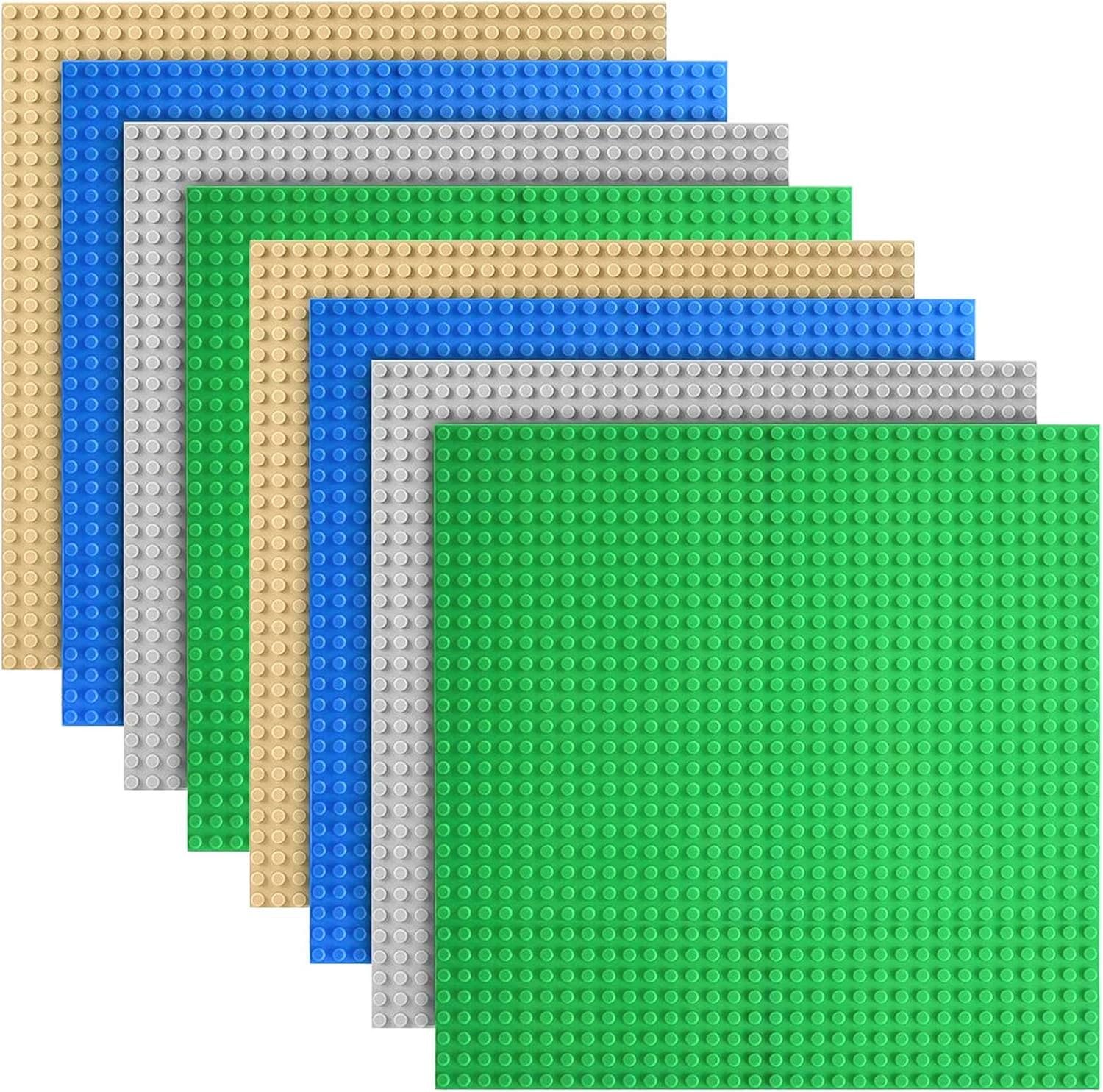 8Pcs Classic Building Brick Baseplates, 25CM x 25CM Large Building Plate 32 x 32 Studs Stackable Buildings Board for Buildings Bricks - 100% Compatible with All Major Brands (4 Colors)