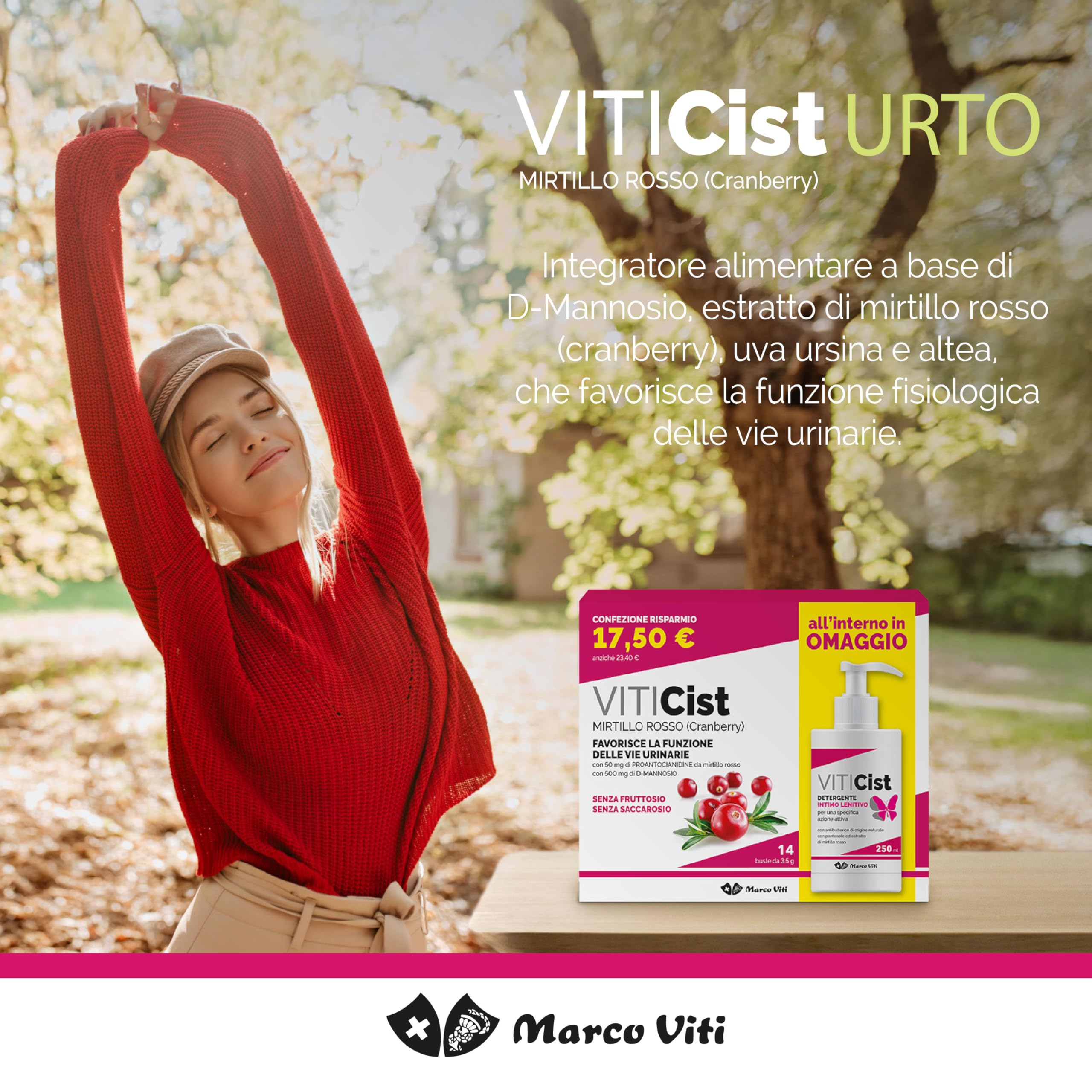 Marco Viti Viticist Urto, 10 Bustine da 3,5 g, Integratore con Cranberry, Uva Ursina, Altea e 1,5 g D-Mannosio, Supporto Vie Urinarie, Senza Glutine, Lattosio e Zuccheri