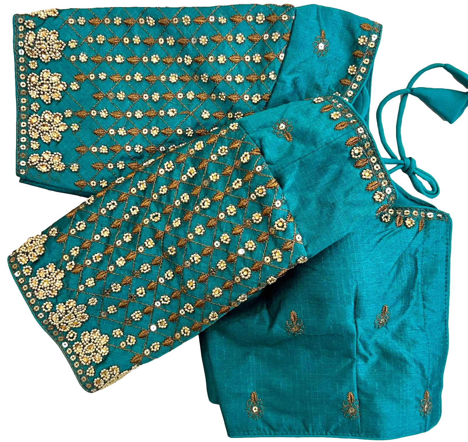 Pujia Mills Women's Trendy Embroidery Maggam Work Half Sleeve Rama Saree Blouse(Maggam 2 Rama_38)