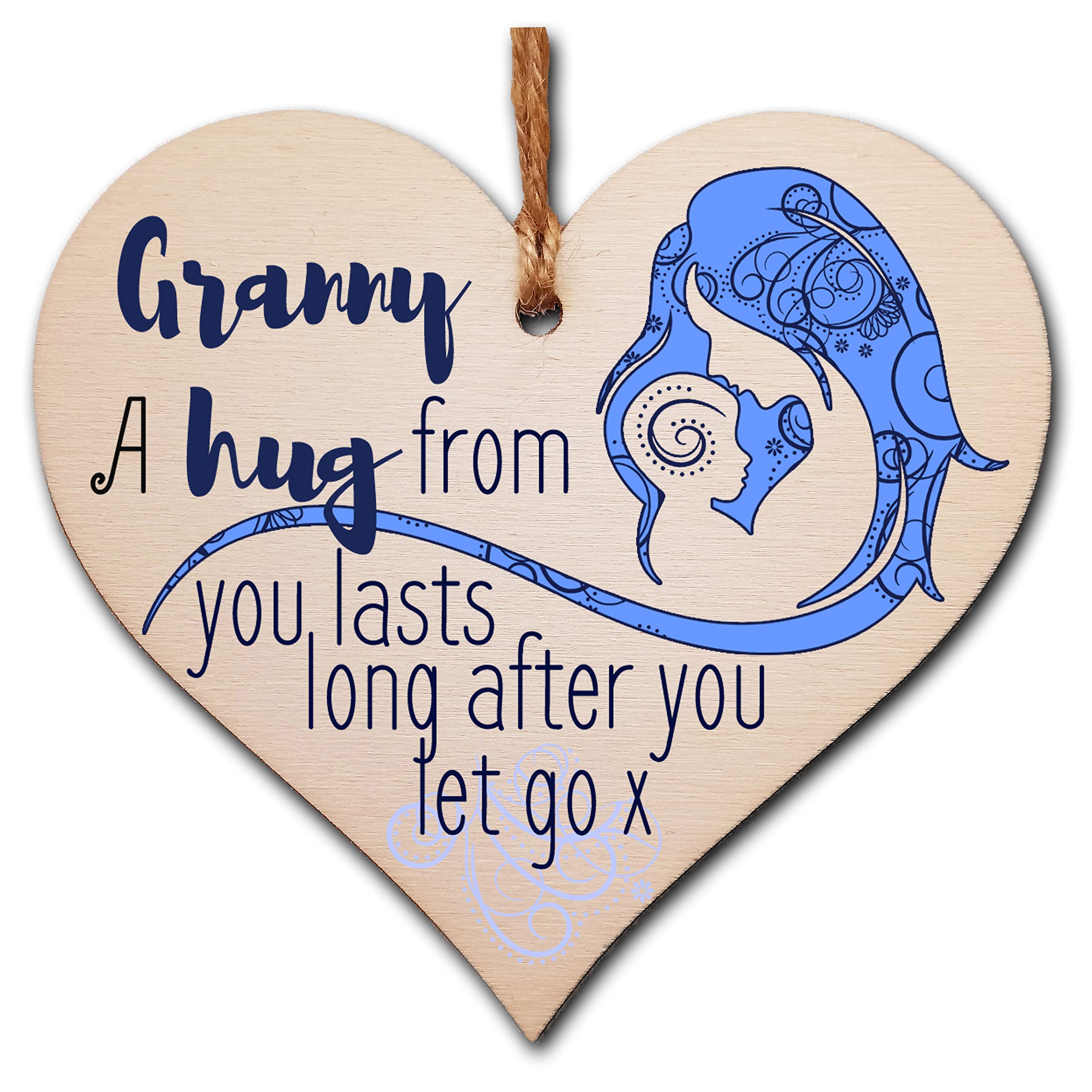 The Plum Penguin Granny Handmade Wooden Hanging Heart Plaque Perfect For Loving Thoughtful Special Keepsake A Hug From You Lasts Long After You Let Go Card Alternative From Grandchildren Wall Hanger