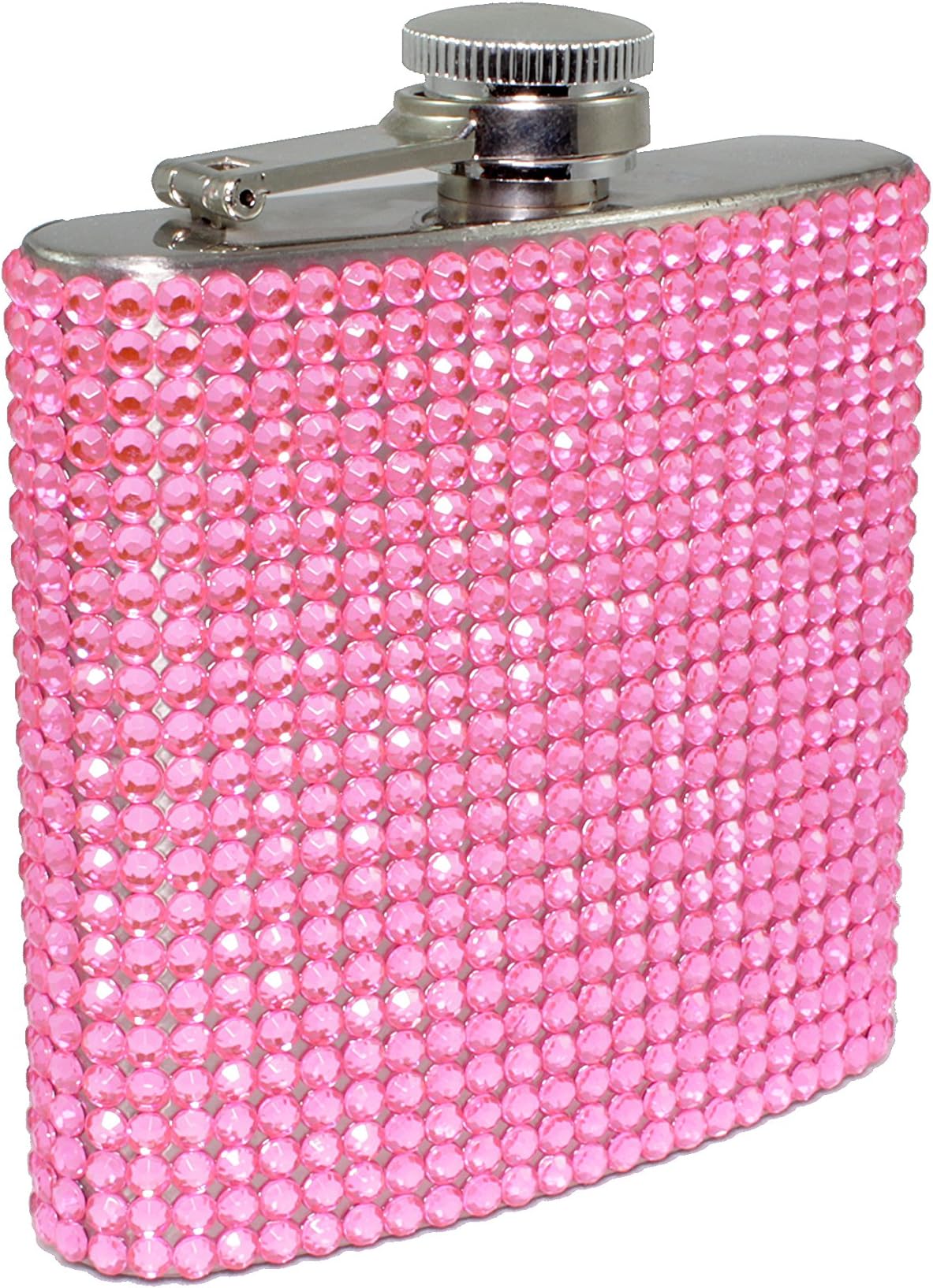 Bling Rhinestone Diamond Stainless Steel Hip Flask - Holds 6 oz (Pink)