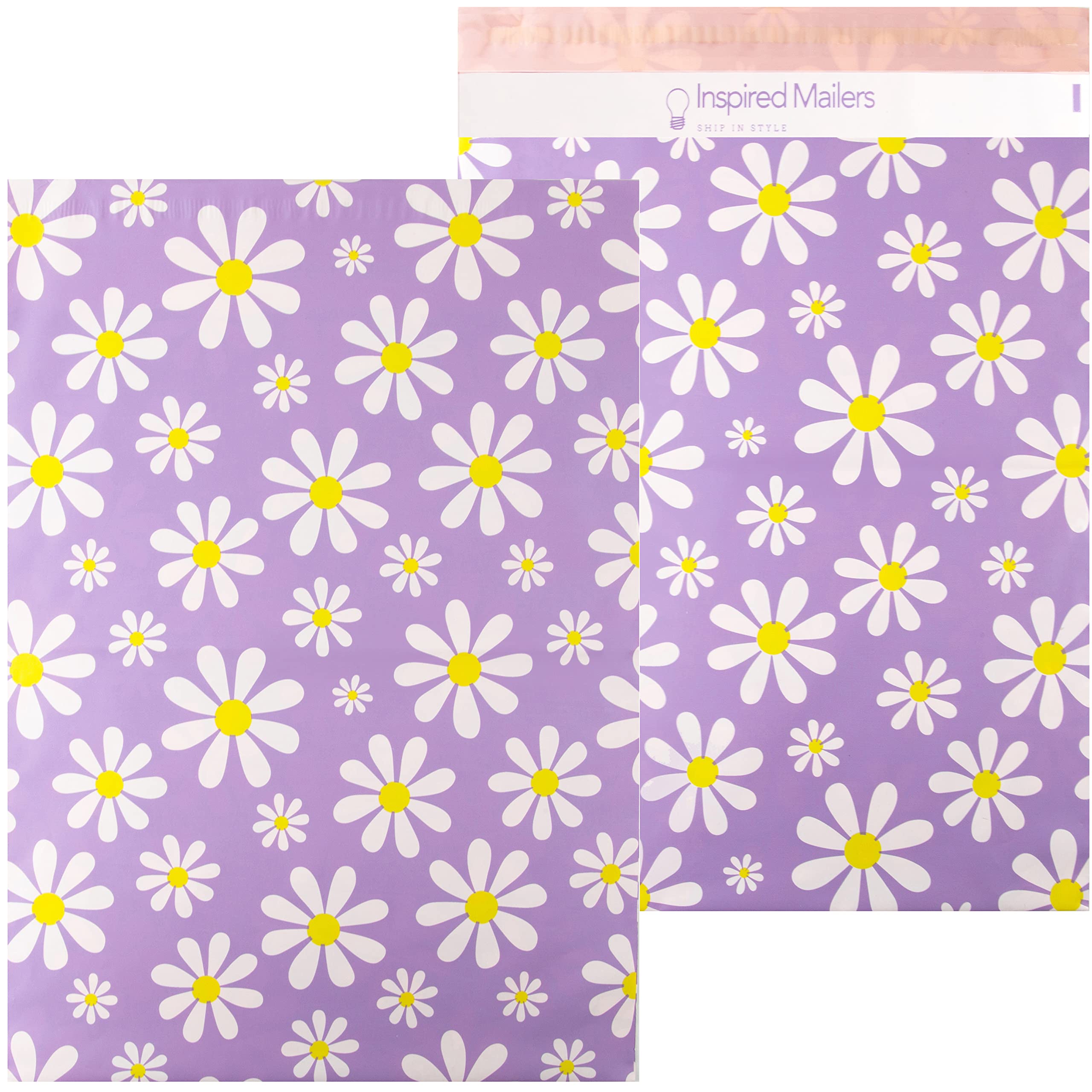 Inspired Mailers - Large Poly Mailers 14.5 x 19-50 Pack - Purple Daisies - Shipping Bags for Clothing - Mailing Envelopes - Shipping Envelopes - Poly