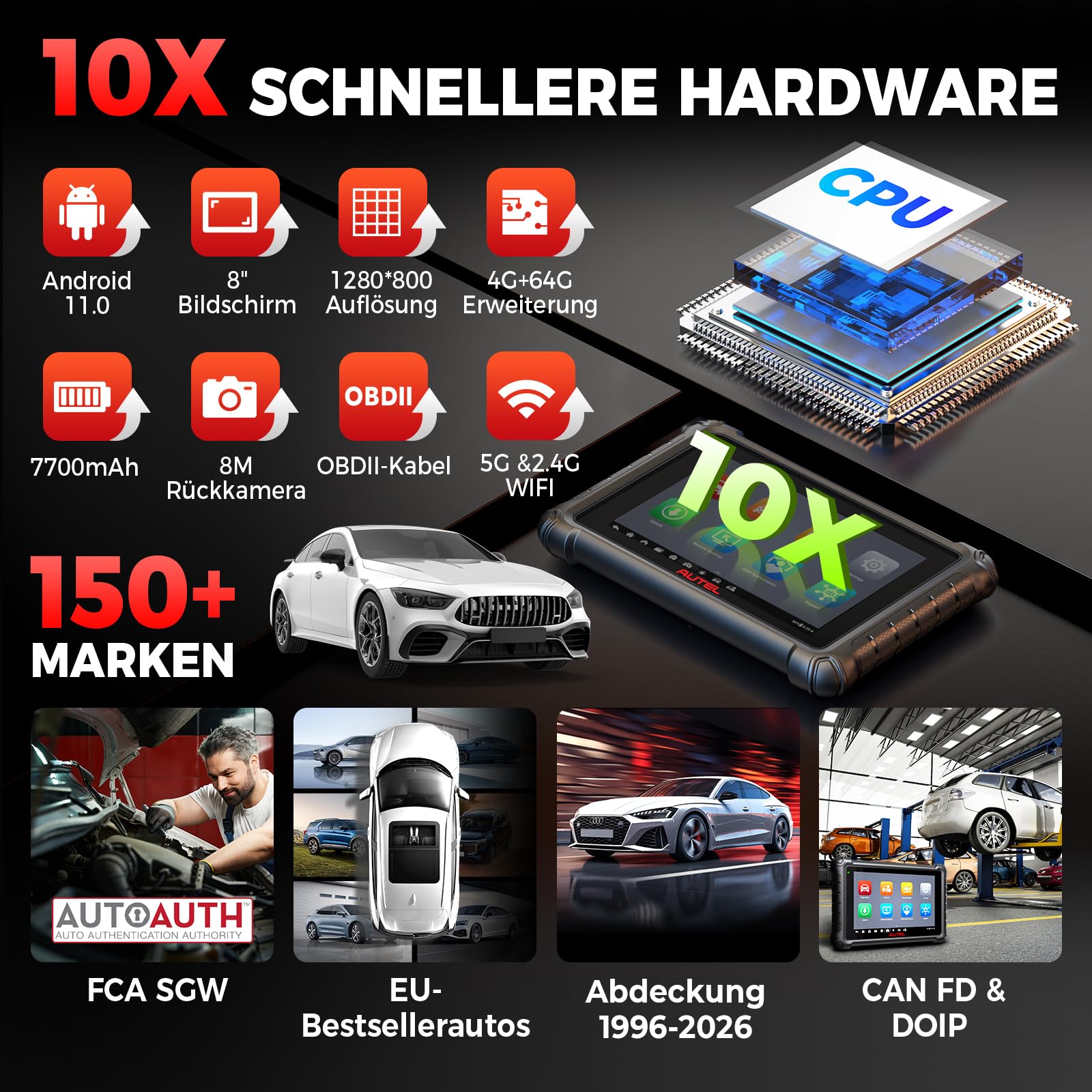 Autel MaxiCheck MX900 OBD2 Diagnosegerät Auto, 2025 Funktion wie MK900 MK900BT, Upgrade MaxiCOM MK808BTPRO MK808S MX808S Diagnosegerät für Alle Fahrzeuge, 3000+ Aktive Test,DoIP&CANFD, 40+ Dienst,OS11