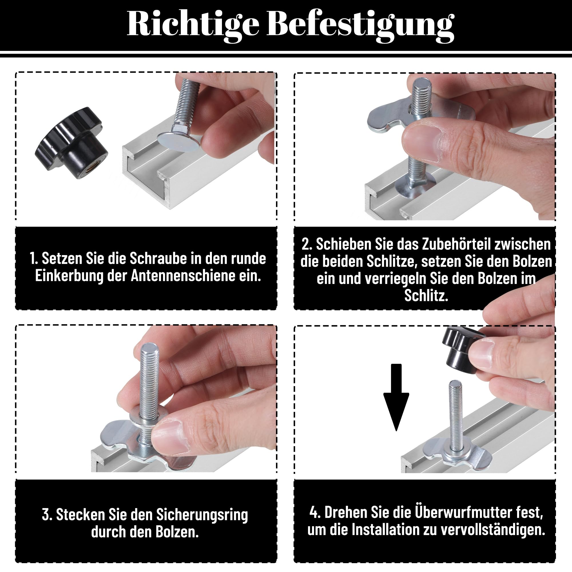 DTLLCZP 12 stuks airlinerail-accessoires, schroeffitting voor airlinerailfitting, M8 x 60 500daN, eindbeslag van verzinkt staal met stergreepschroef, eindmontage voor sjorrails