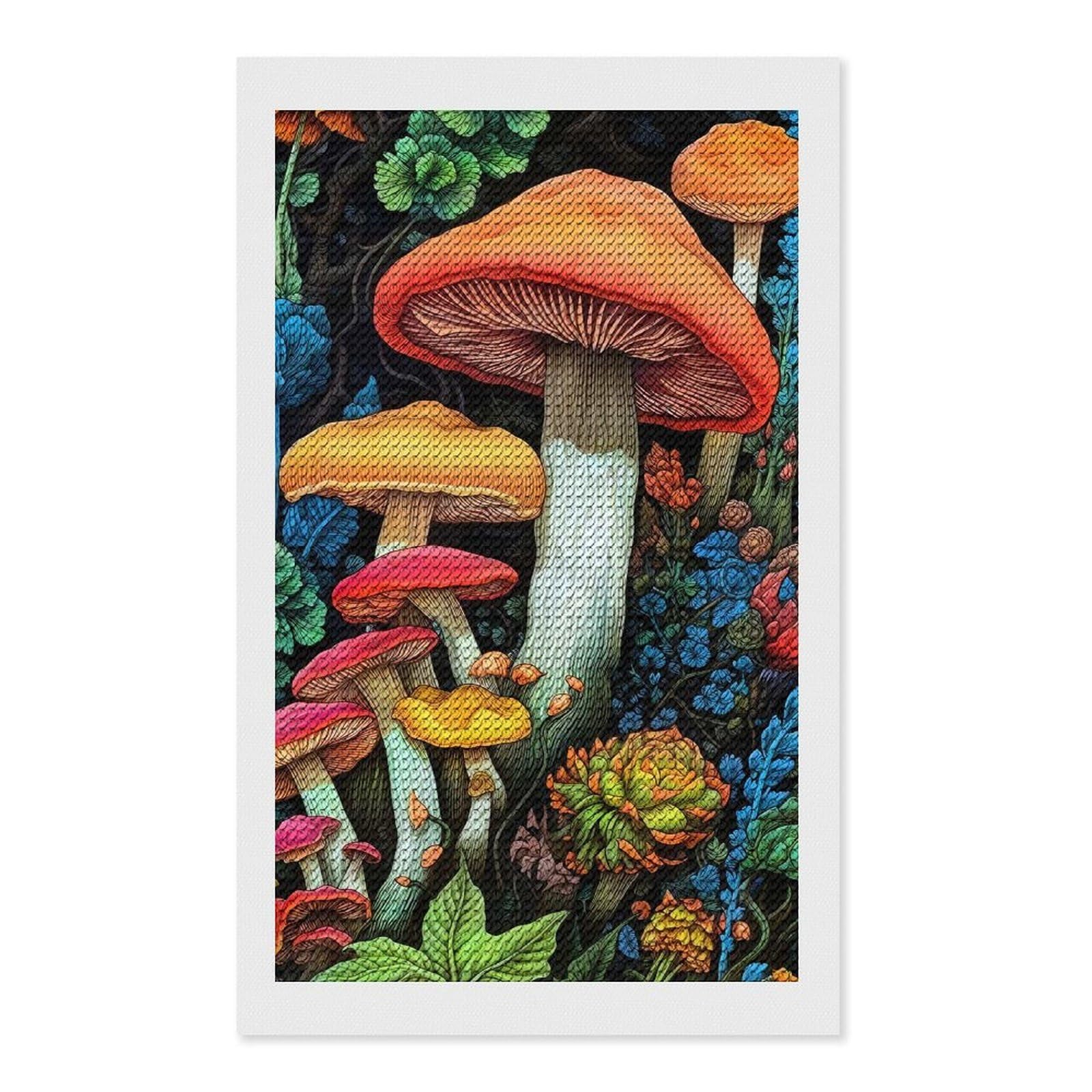 Junmoney Mushrooms 1 Diamond Art Kit 12"x20", Neat Printed Canvas, Finish and Display, Relaxing DIY Hobby, Living Room Decor