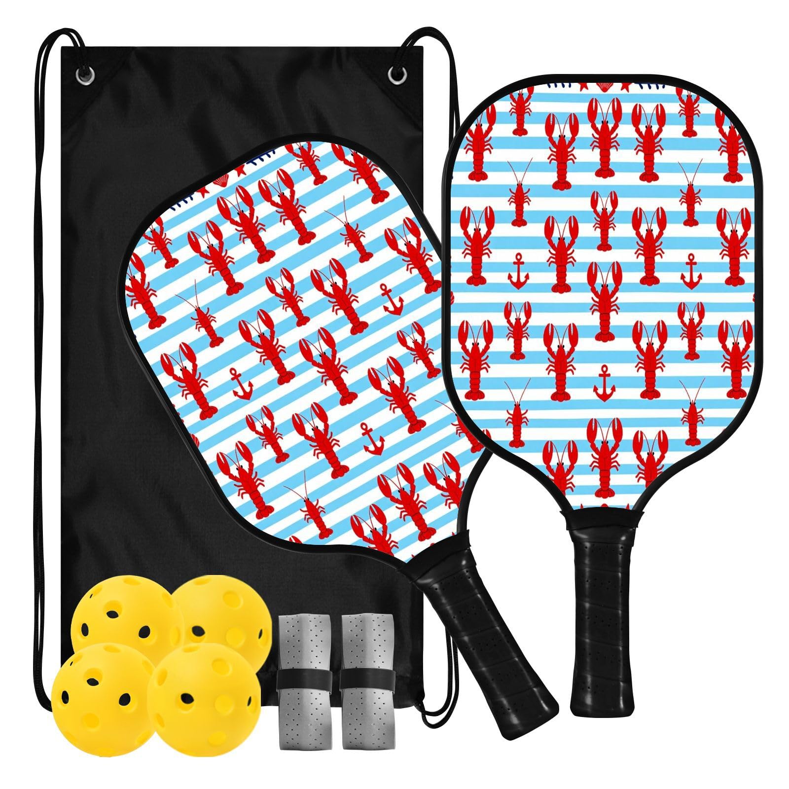 Racchetta da pickleball in grafite, motivo aragosta, a strisce bianche