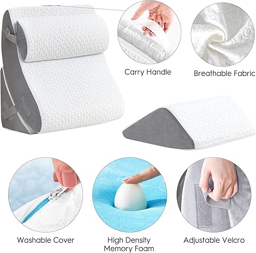 Miniatura 3 de BedLuxury Juego de 4 almohadas ortopédicas de cuña para cama con espuma viscoelástica para dolor de espalda, poscirugía, almohada de espuma
