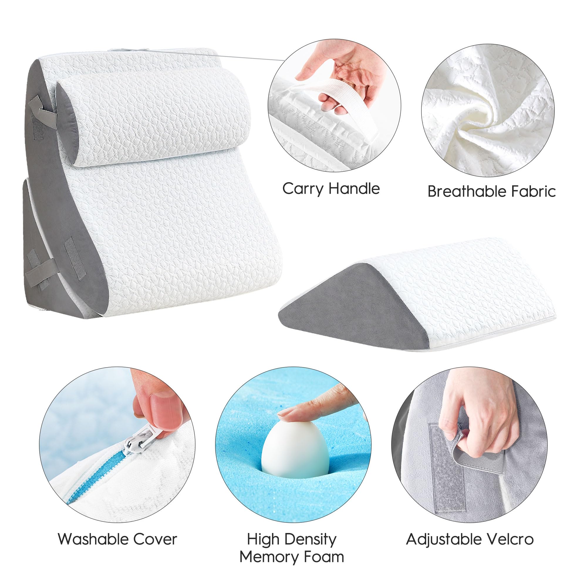 Set di 4 cuscini ortopedici a cuneo per letto in memory foam post-chirurgia, per dormire, regolabili