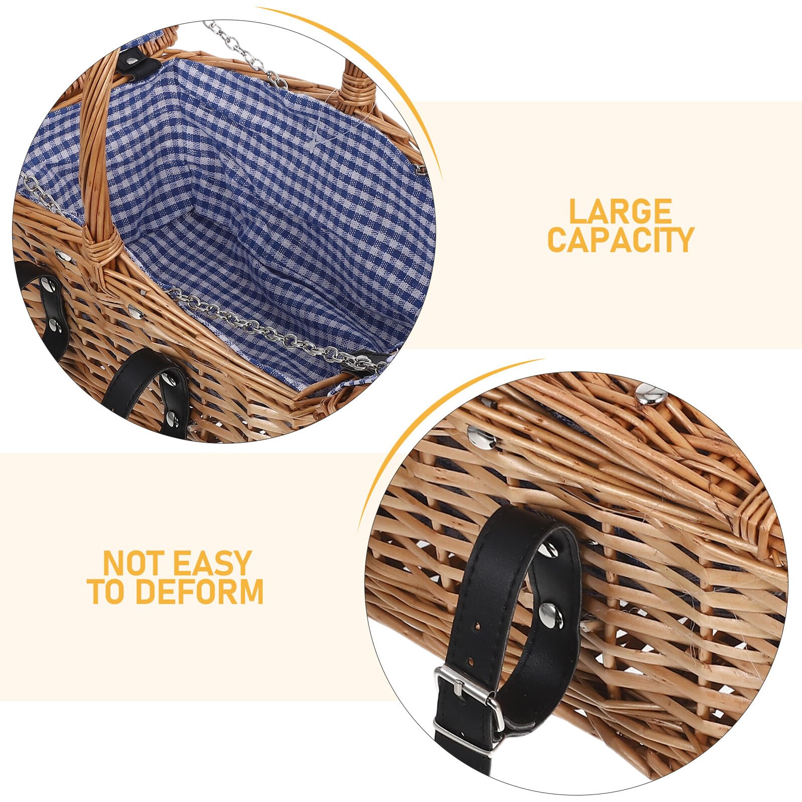 Housoutil Cestino da Picnic Intrecciato a Mano in Salice e Rattan con Doppio Coperchio e Manico Piccolo Cestino Portaoggetti e Alimenti per Picnic All’Aperto Feste in Giardino e Gite