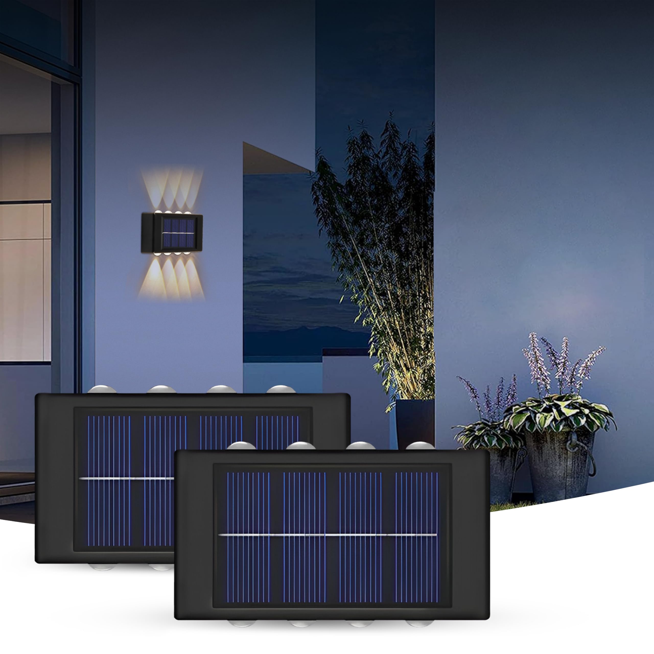 Gesto 8W Solar Up Down Wall Sconce Light – Waterproof 2-Way Led Outdoor Wall Lamp with 1200mAh Battery | Auto Day Off & Night On | Exterior Light for Garden, Fence,Balcony, Patio, Stairs – Pack of 2-image-23