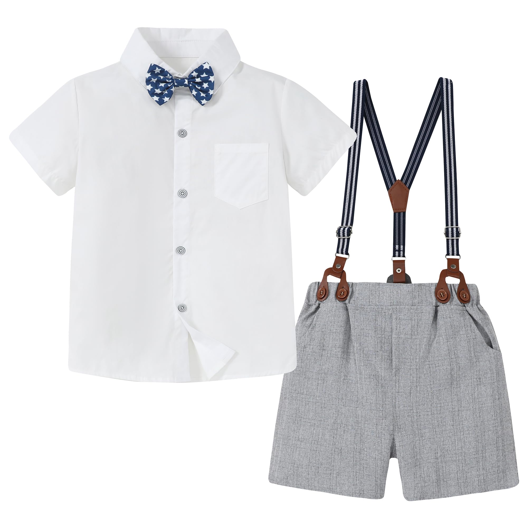 ZOEREA Boy Clothes Kids Formal Suit Summer Short Sleeve Shirt & Shorts Gentleman Outfit 2 Piece Clothing Set 5-10Y