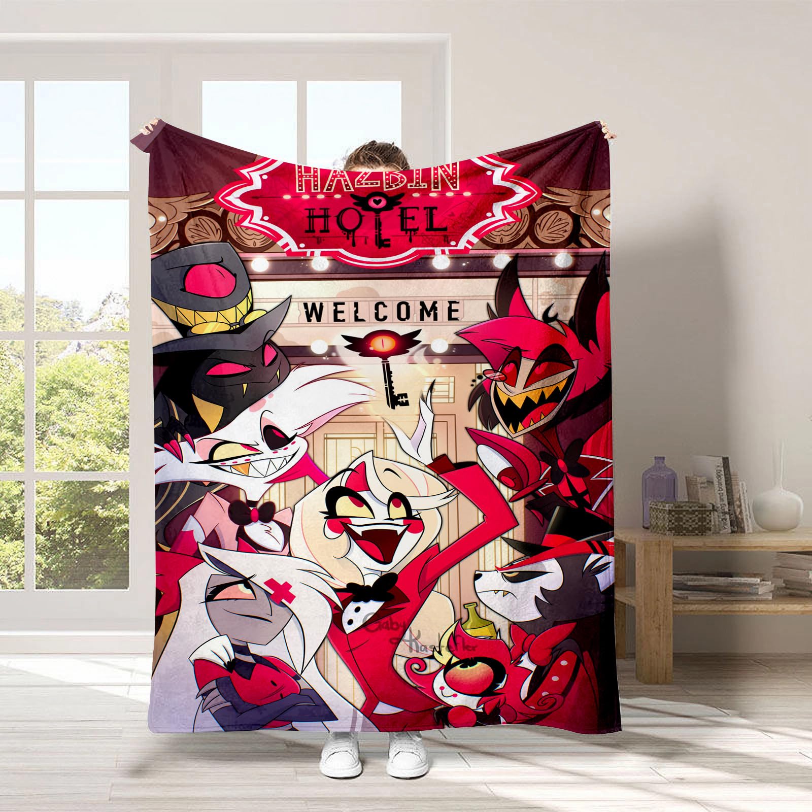 Zhongkaihua Hazbin Decke mit Hotelmotiven, Charlie Morningstar Decke, Vaggie, Anime-Druck, weiche, flauschige Flanelldecke, Ruhedecke, Bettwäsche, Reisedecke, warmes Geschenk für Zuhause