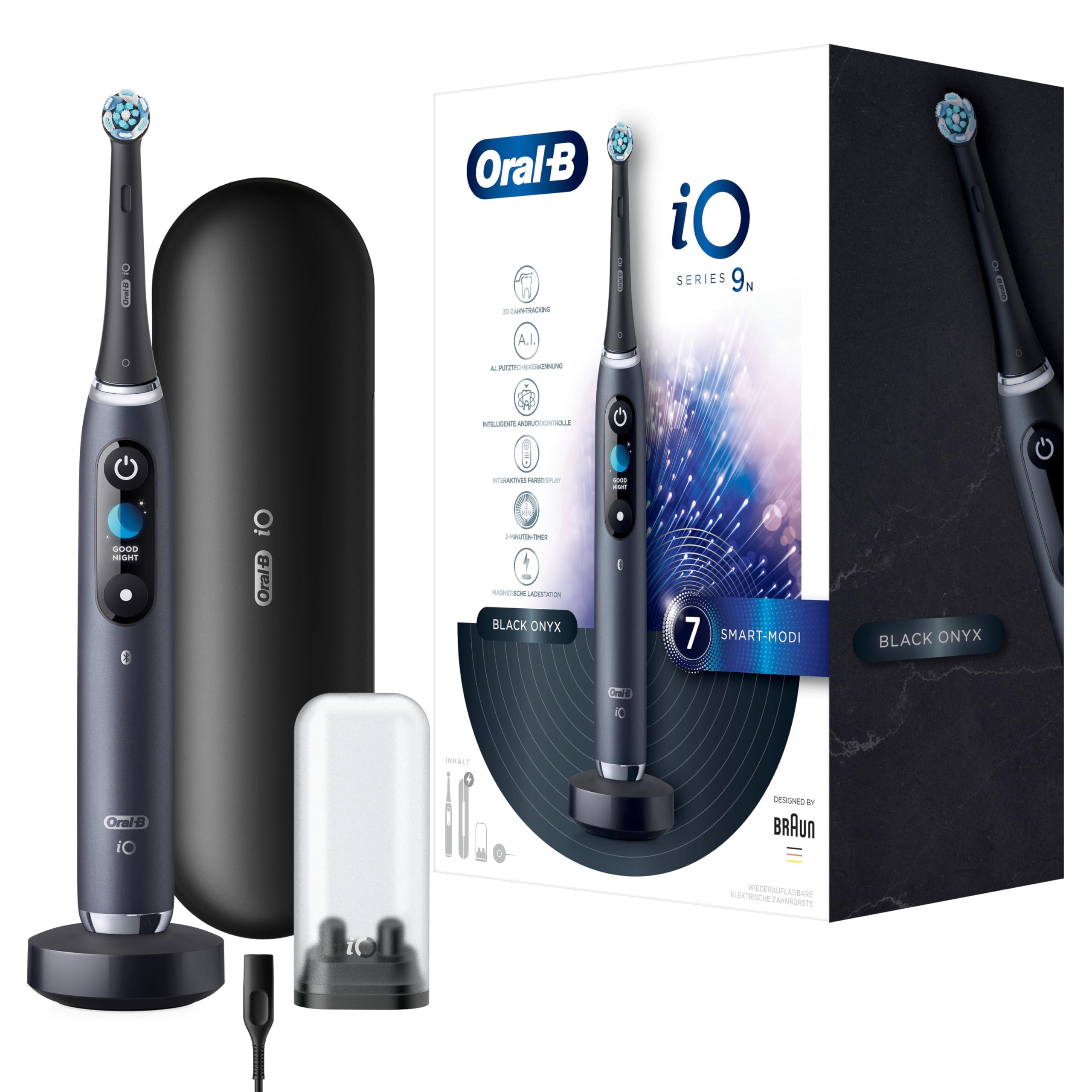 Oral-B iO 9 Elektrische Zahnbürste/Electric Toothbrush mit revolutionärer Magnet-Technologie & Mikrovibrationen, 7 Putzprogramme, 3D-Zahnflächenanalyse, Farbdisplay & Lade-Reiseetui, black onyx