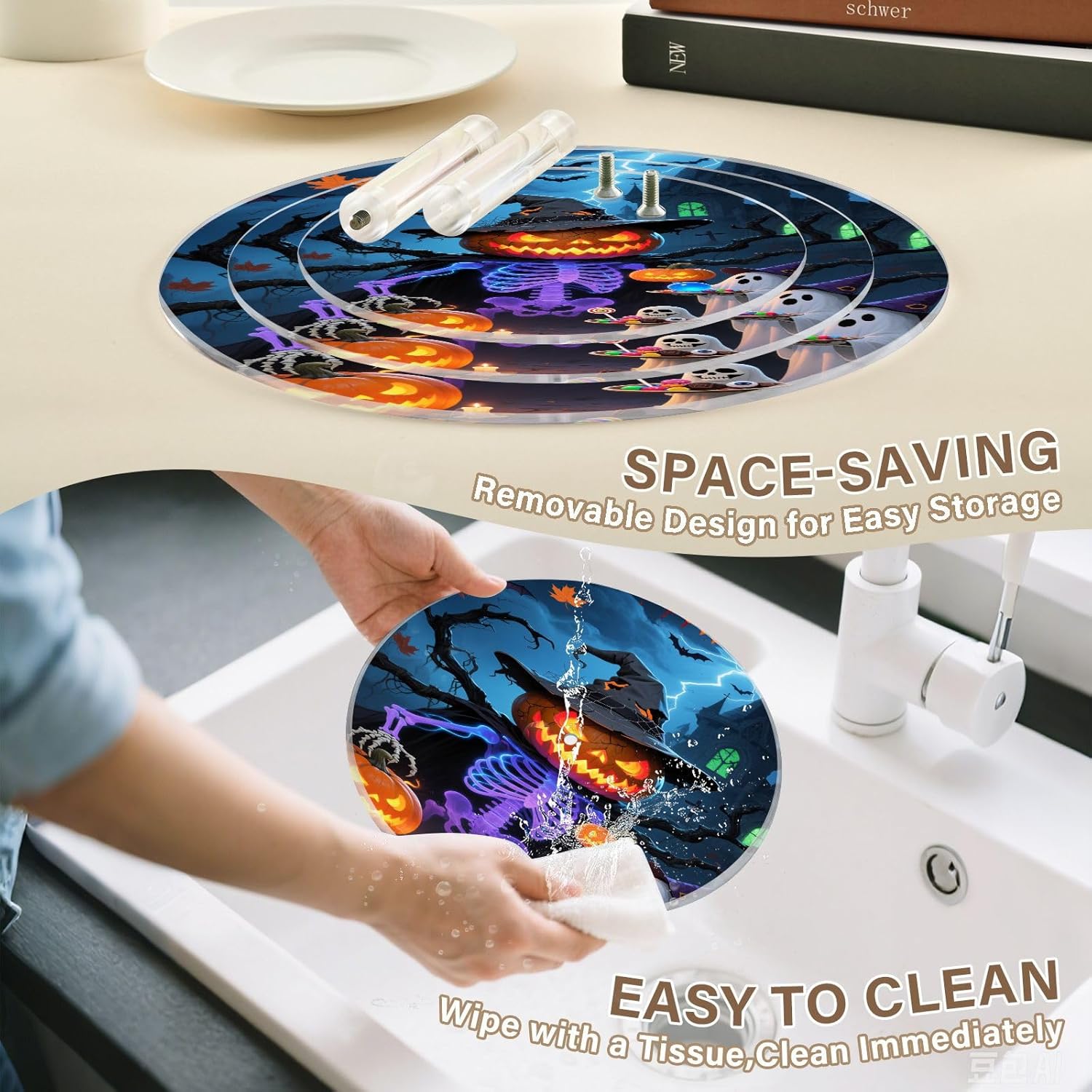 Skull Pumpkin Ghost Bats Halloween 3 Tier Acrylic Cupcake Stand, Cupcake Stand for 34 Cupcakes for Weddings, Christmas,Holidays,Parties,Birthday,Printed Cupcake Tower 23300436