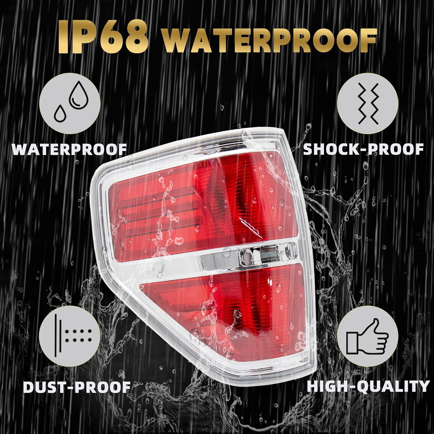 VPIMOZO Brake Tail Light Assembly Compatible With 2009 2010 2011 2012 2013 2014 Ford F150 Rear taillights Pickup Truck w/Chrome Housing (Driver & Passenger Side)
