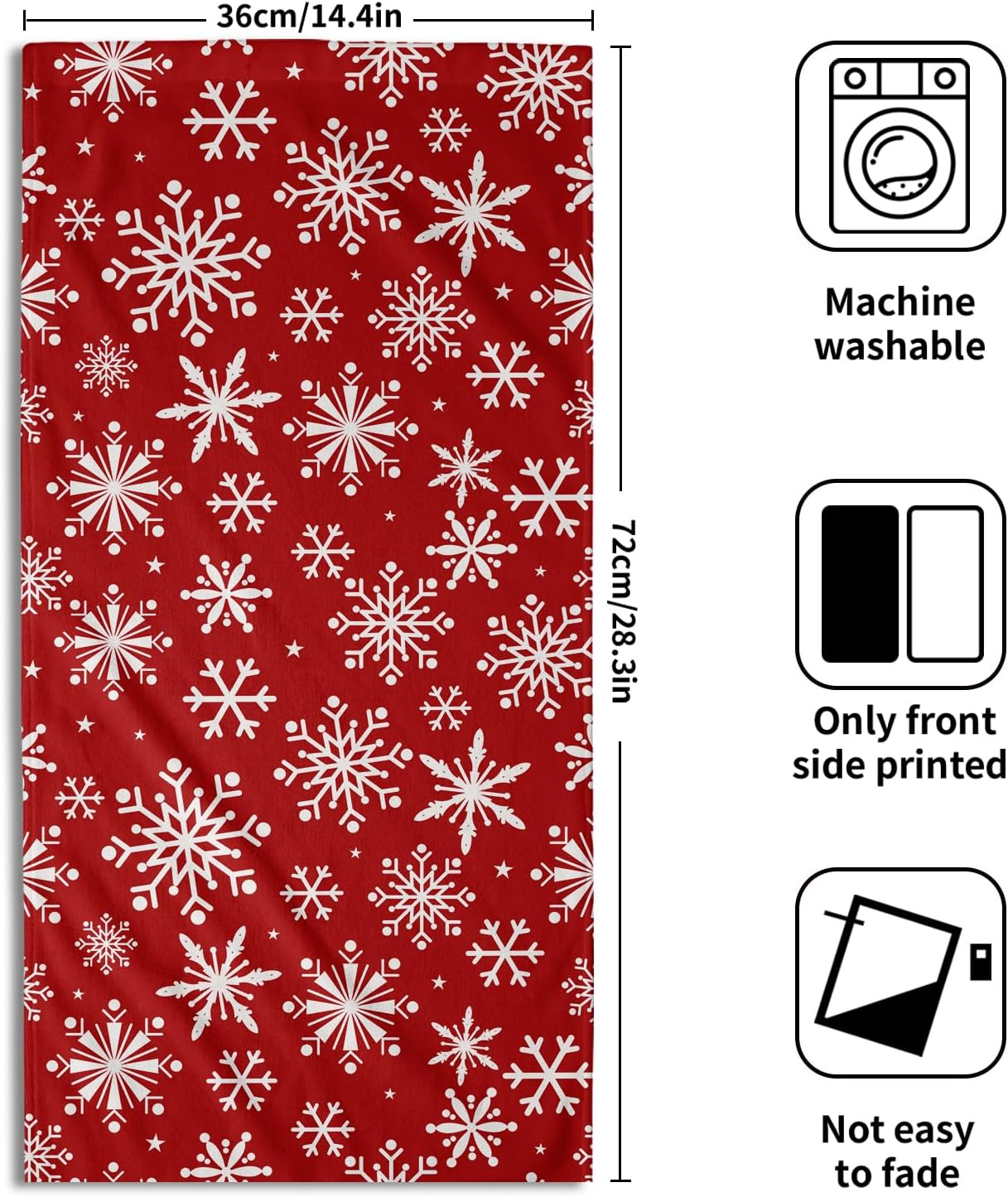 Red White Christmas Snowflakes Hand Towels for Bathroom Set of 2 Winter Xmas Print Holiday Themed Decorative Handtowels Soft Absorbent Bath Towel for Home Guest Room Hotel Gym Spa