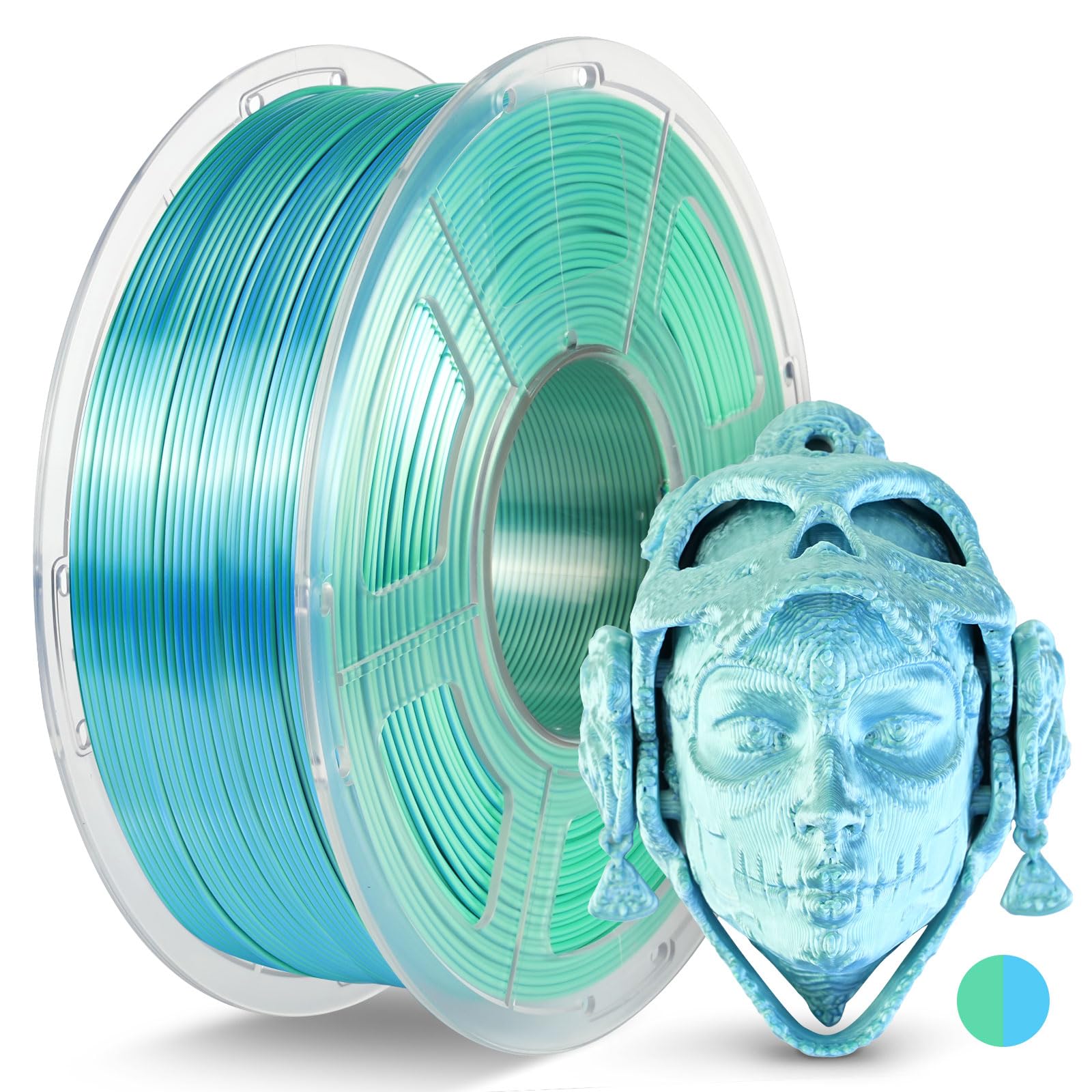 JAYO Silk Dual Color PLA 3D Printer Filament 1.75mm, 1.1kg, Blue-Green