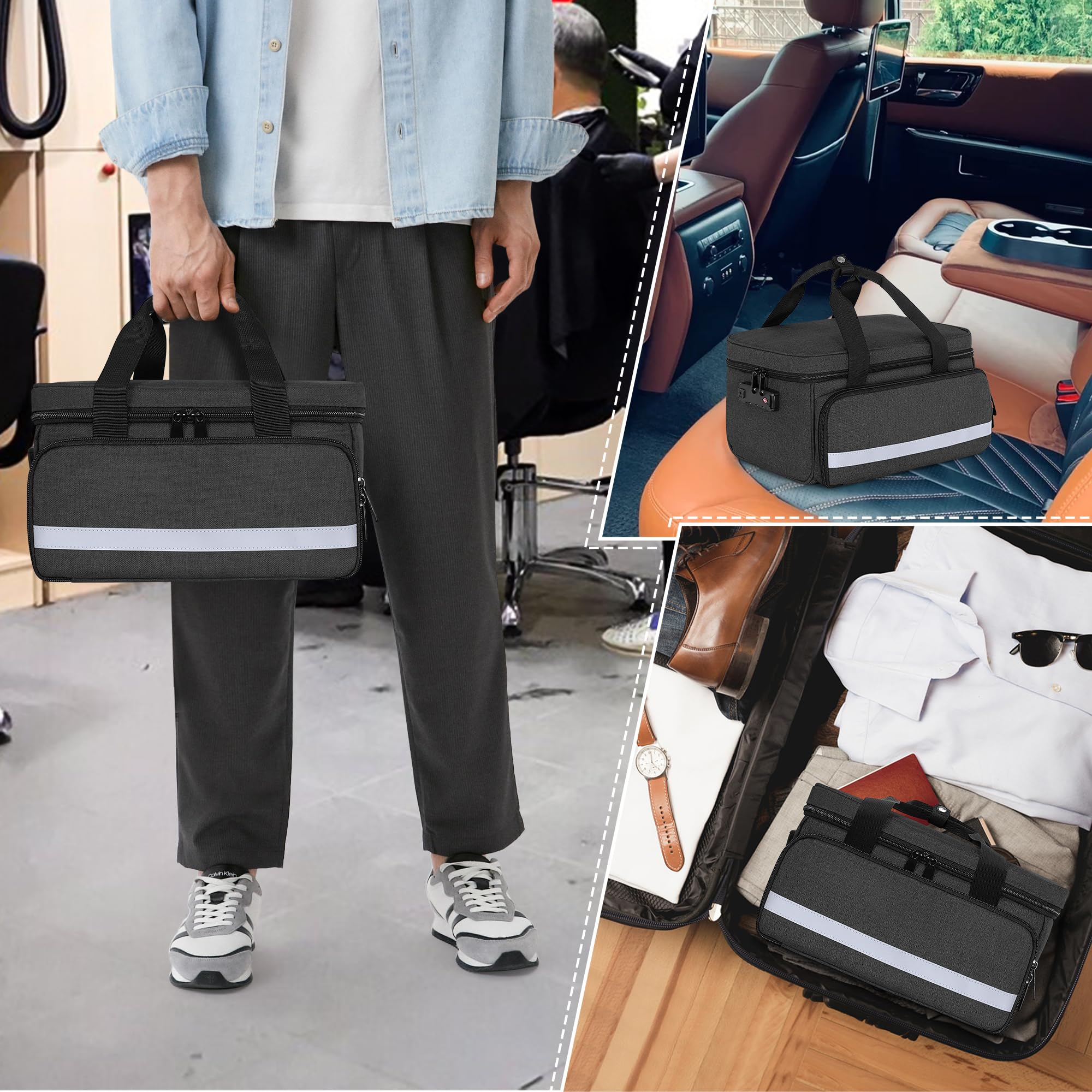 CURMIO Maletín Profesional para Cortapelos, Organizador con Cerradura para Máquinas, Tijeras y Accesorios de Barbería, Solo Bolsa, Negro