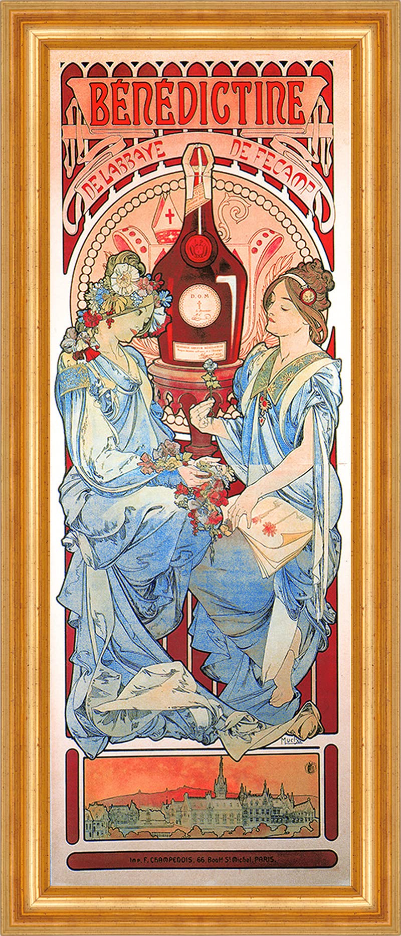 Benedictine De Labbaye de Fecamp Liqueur Impression sur bouteille Mucha 20 encadrée