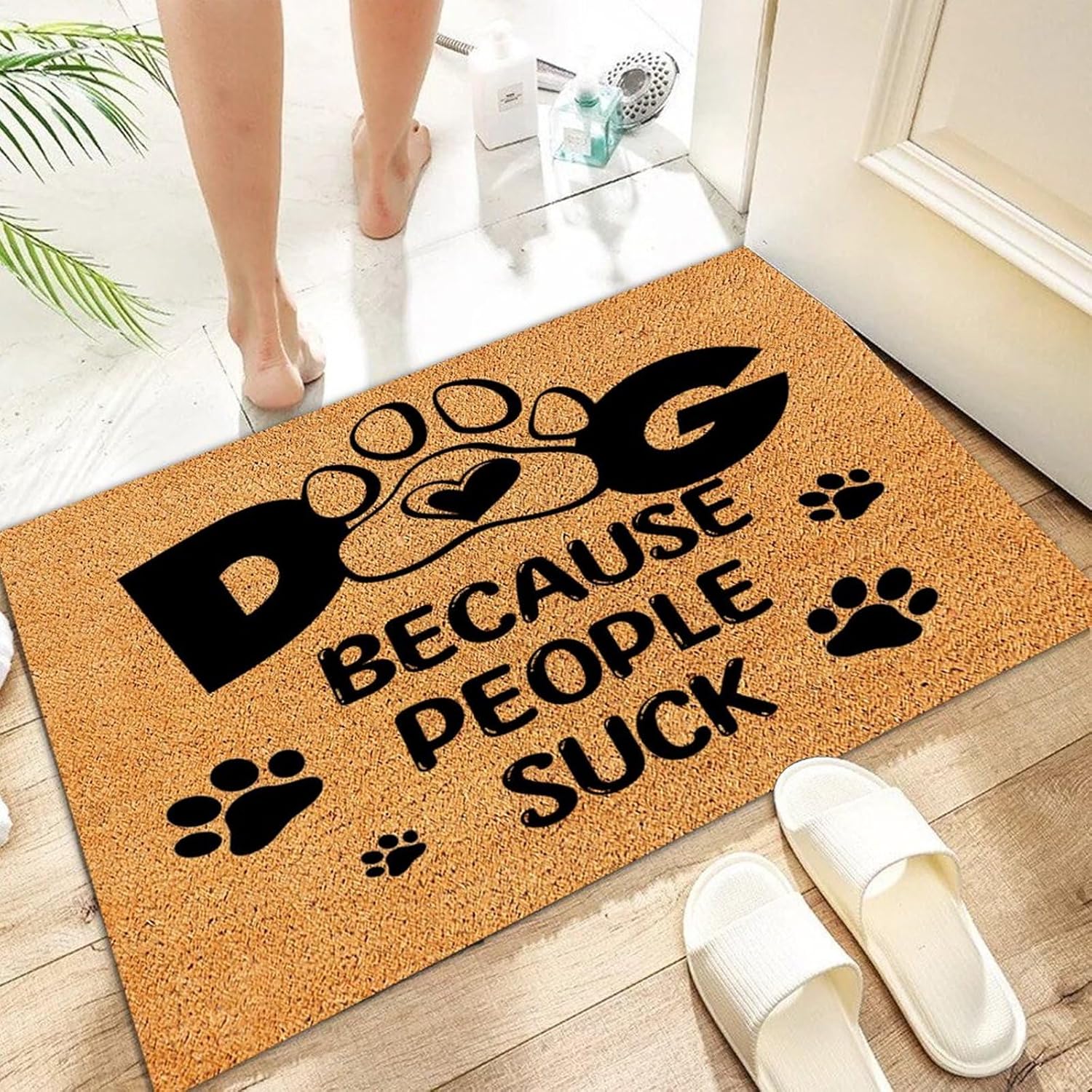 Dogs Because People Suck Coir Fiber Indoor Door Mat 16x24 Inch Front Door Mat Anti Slip Door Mat Floor Rug for Apartment Balcony Home Decor