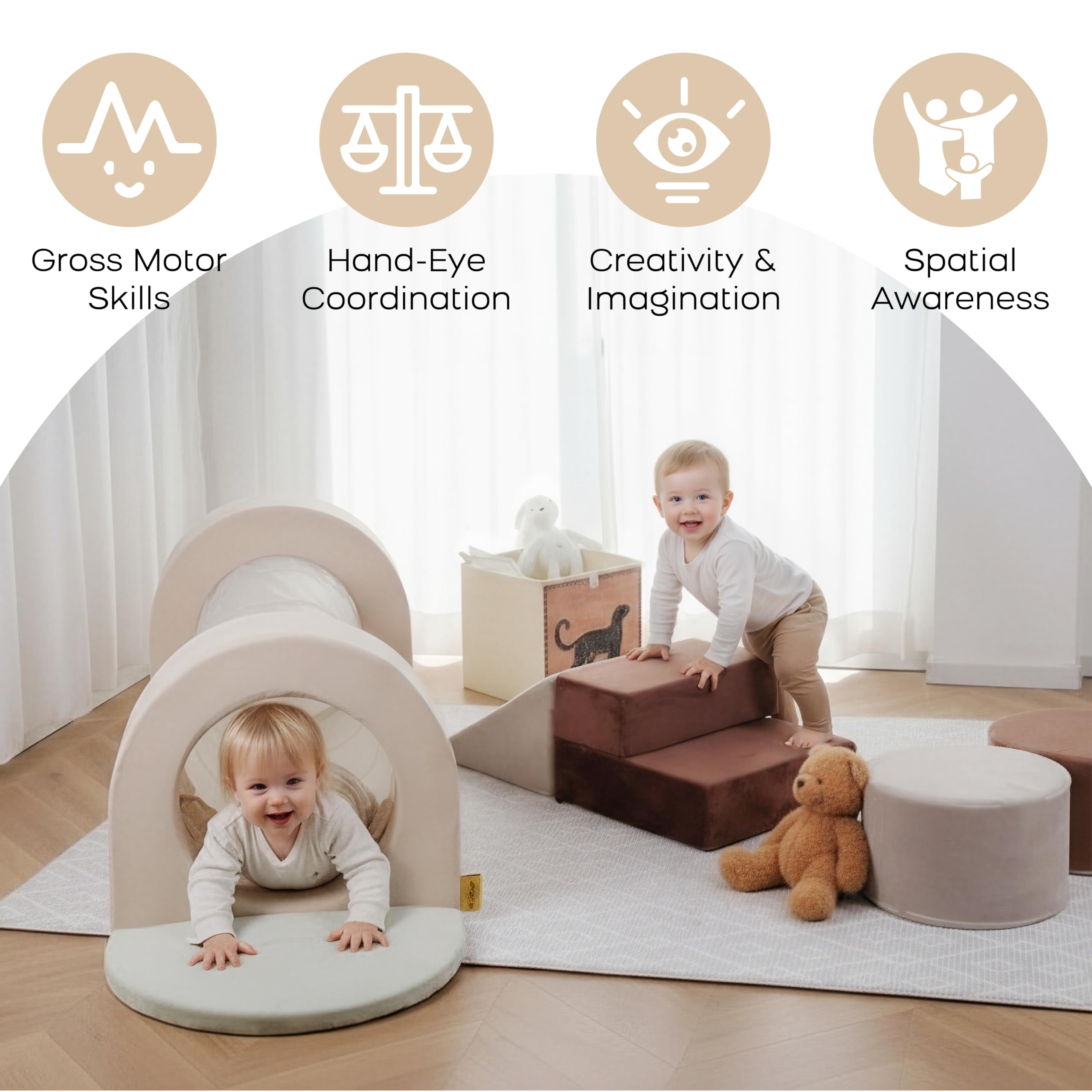 BanaSuper Schaumstoff Bausteine & Spieltunnel Set | XXL Kletterblöcke und Krabbeltunnel für Kinder | Sicherer Indoor Spielspaß für Baby und Kleinkind | EN71-zertifiziert Motorikspielzeug für Zuhause